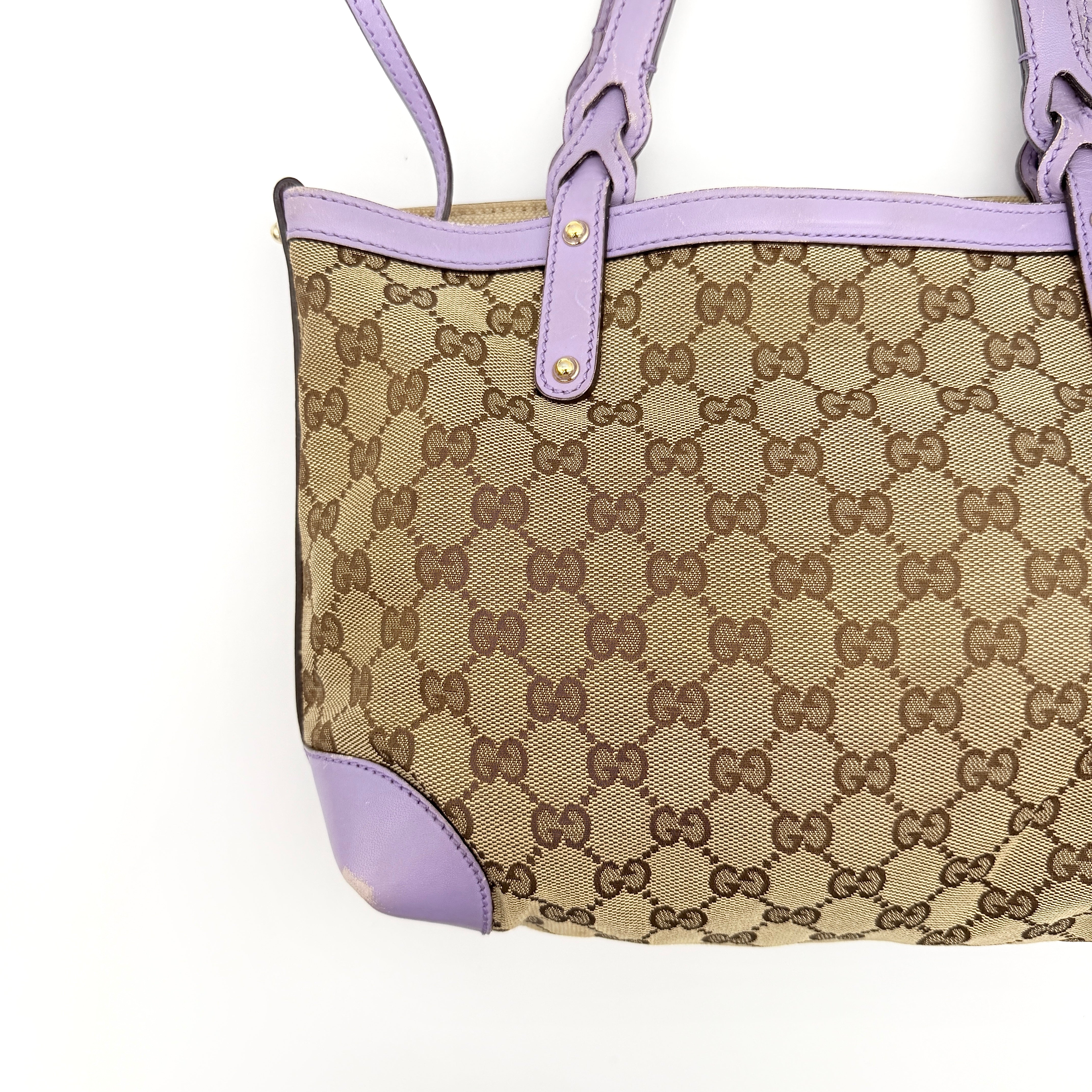Gucci GG Monogram Craft Tote Bag Beige/Purple
