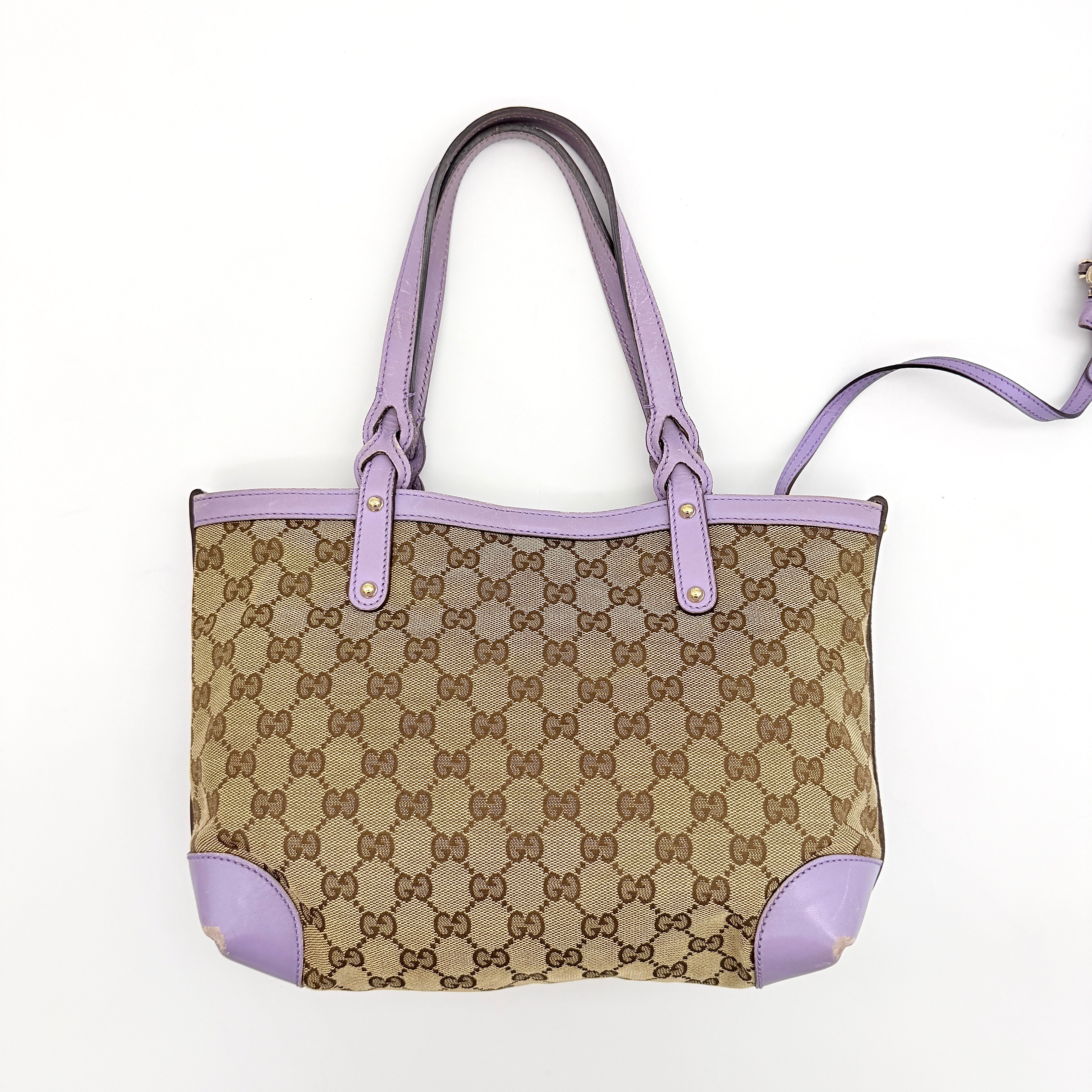 Gucci GG Monogram Craft Tote Bag Beige/Purple