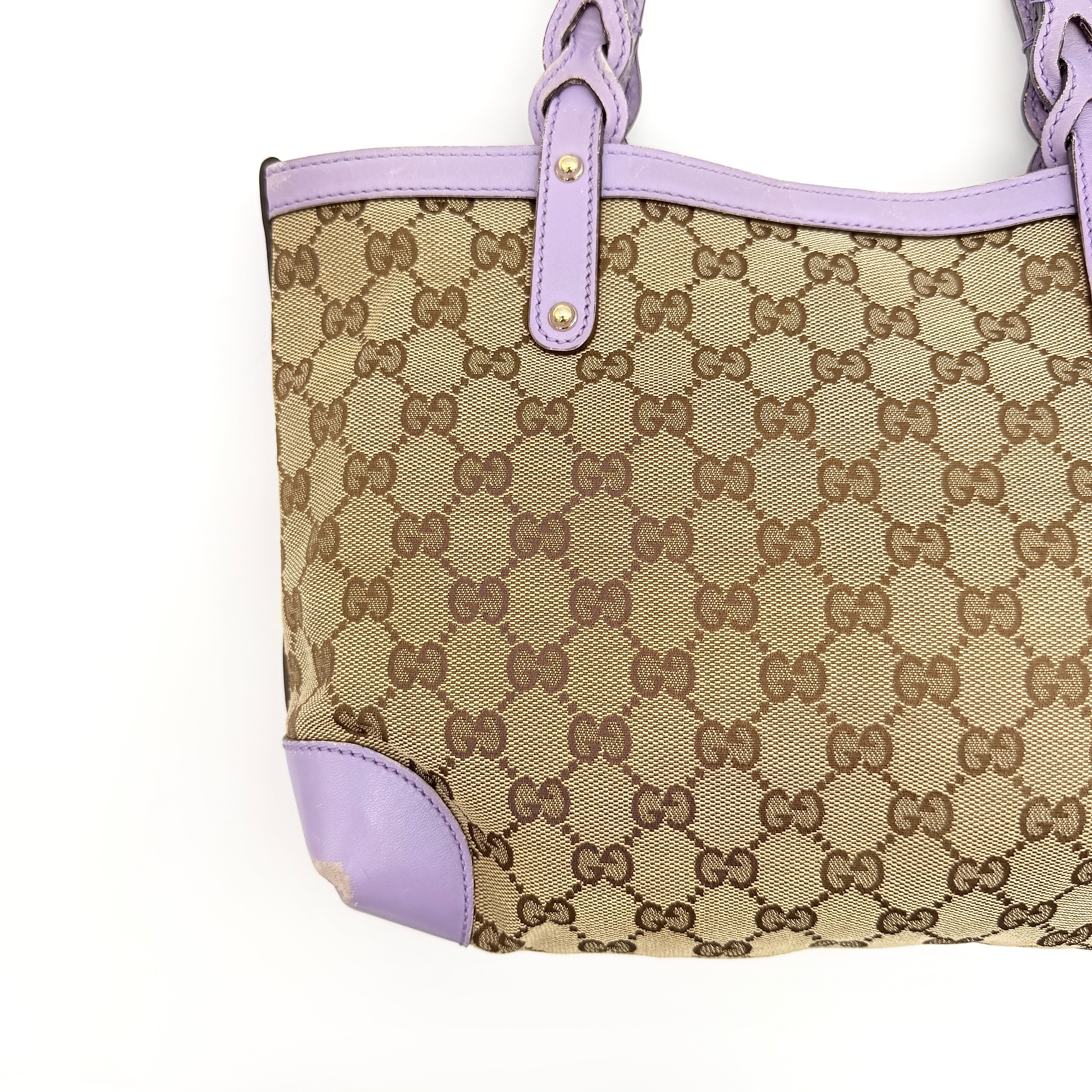 Gucci GG Monogram Craft Tote Bag Beige/Purple