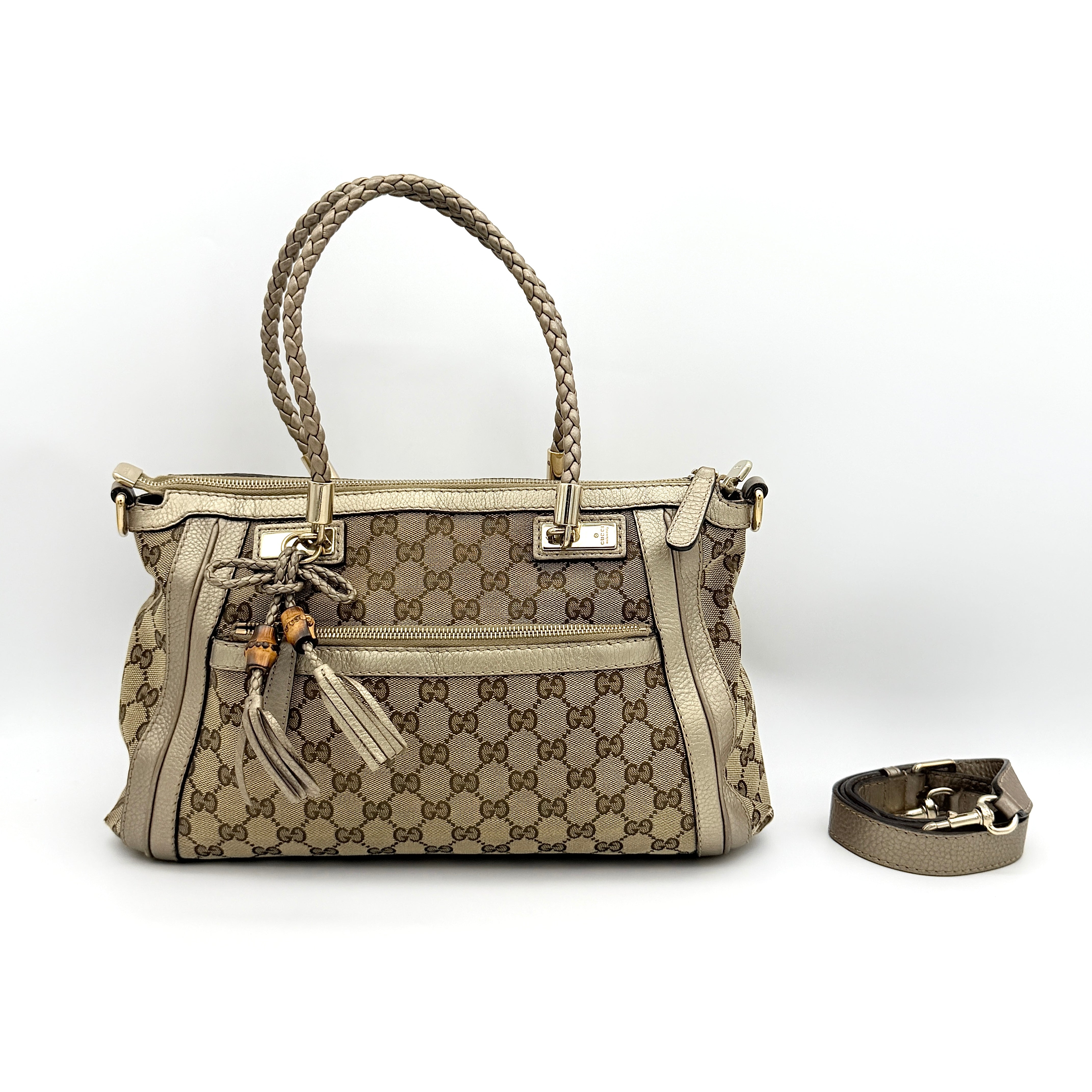 Gucci 2Way Leather Bella Bamboo Shoulder Bag Beige/Gold