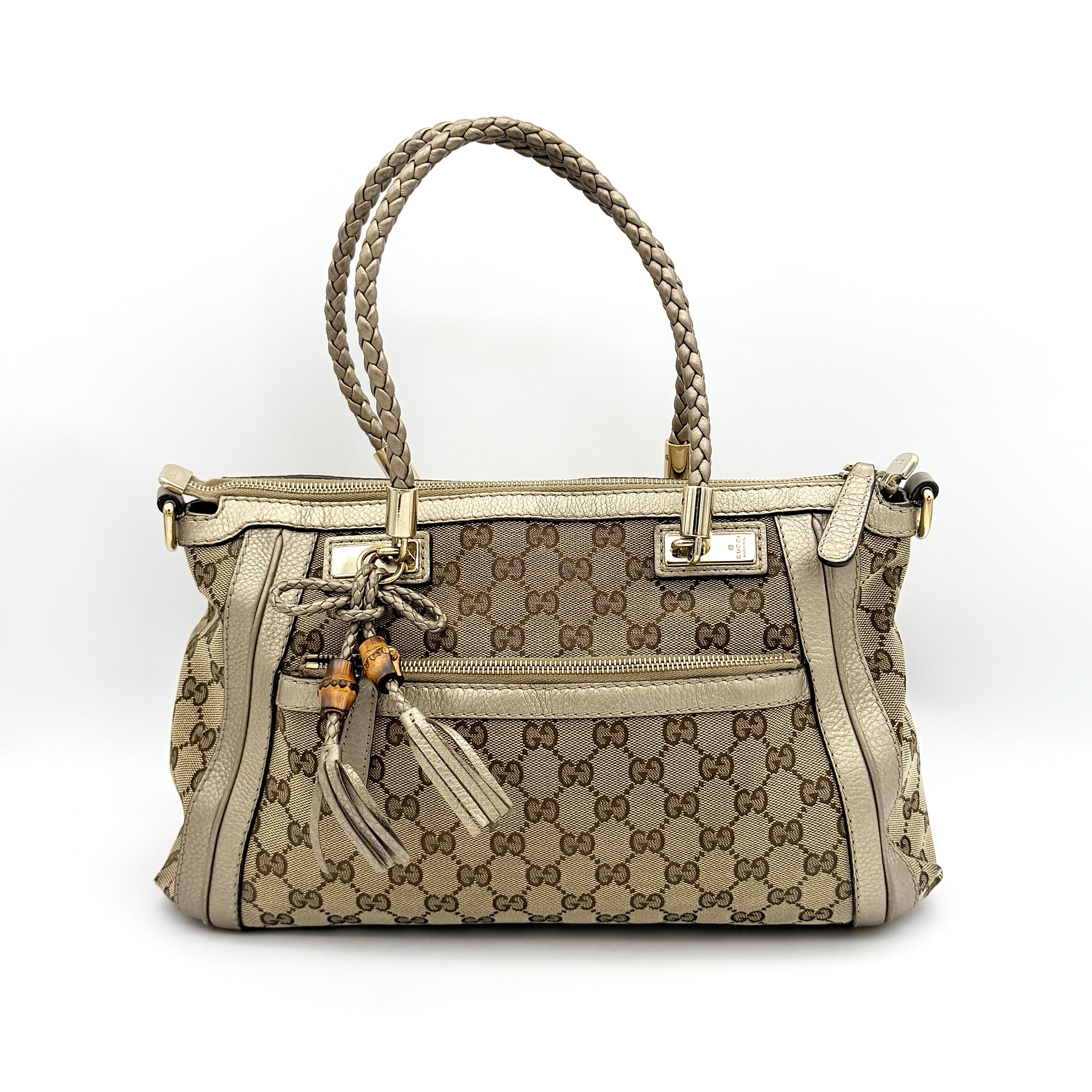 Gucci 2Way Leather Bella Bamboo Shoulder Bag Beige/Gold