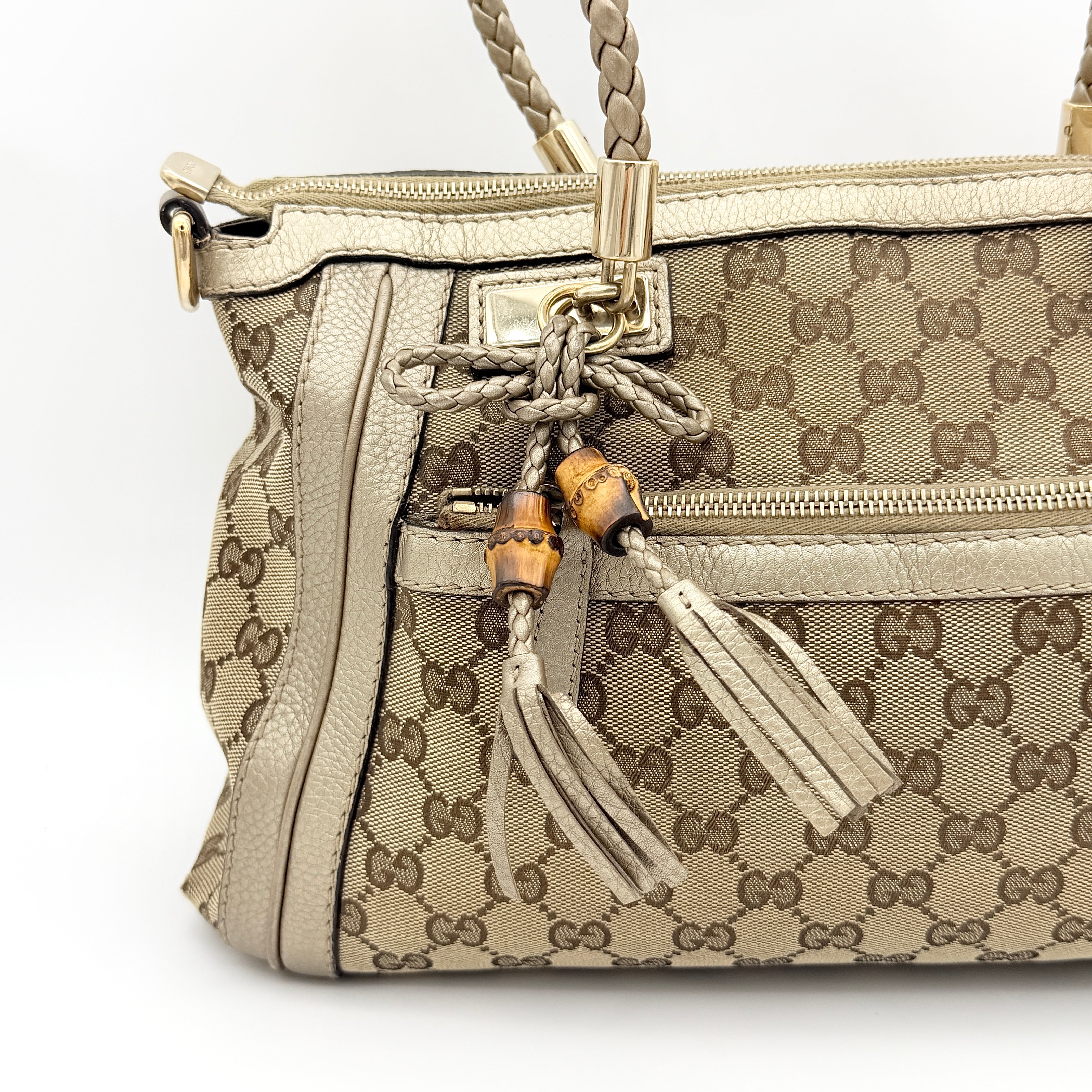 Gucci 2Way Leather Bella Bamboo Shoulder Bag Beige/Gold