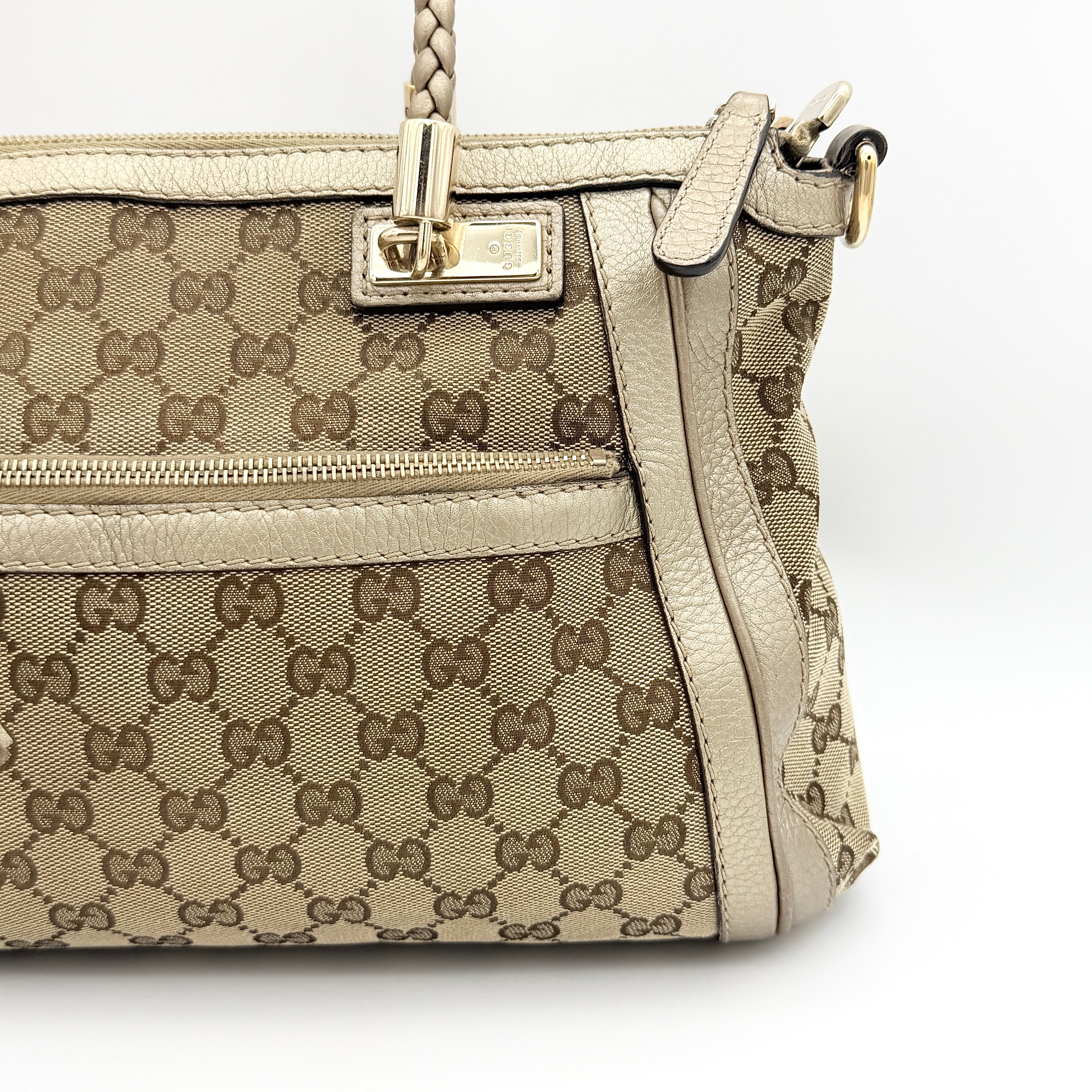 Gucci 2Way Leather Bella Bamboo Shoulder Bag Beige/Gold