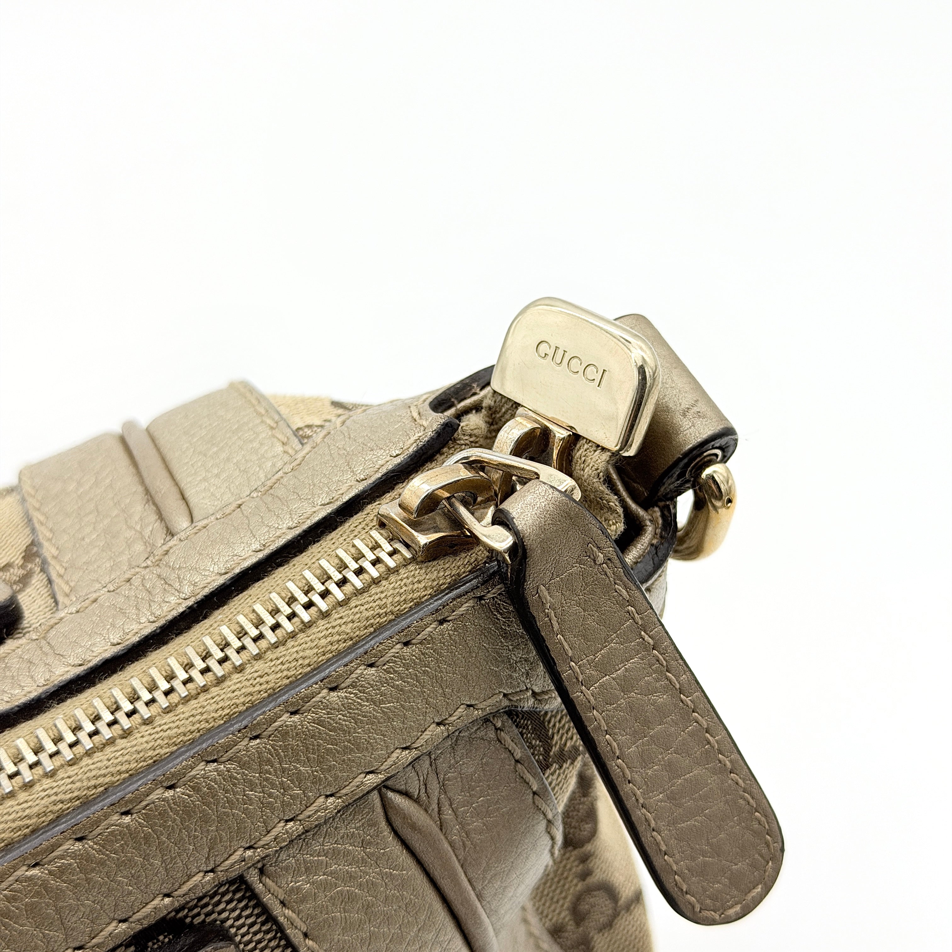 Gucci 2Way Leather Bella Bamboo Shoulder Bag Beige/Gold