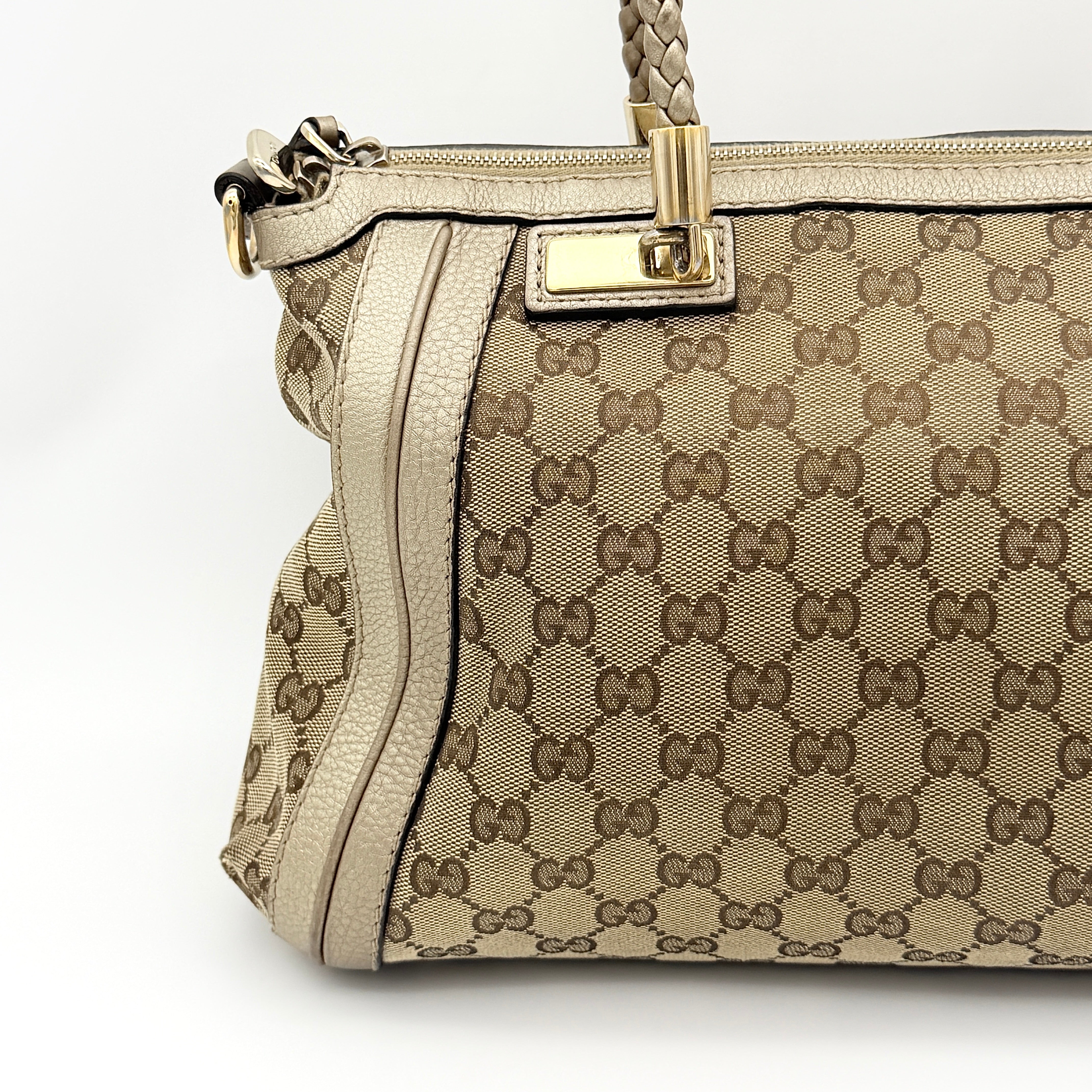 Gucci 2Way Leather Bella Bamboo Shoulder Bag Beige/Gold