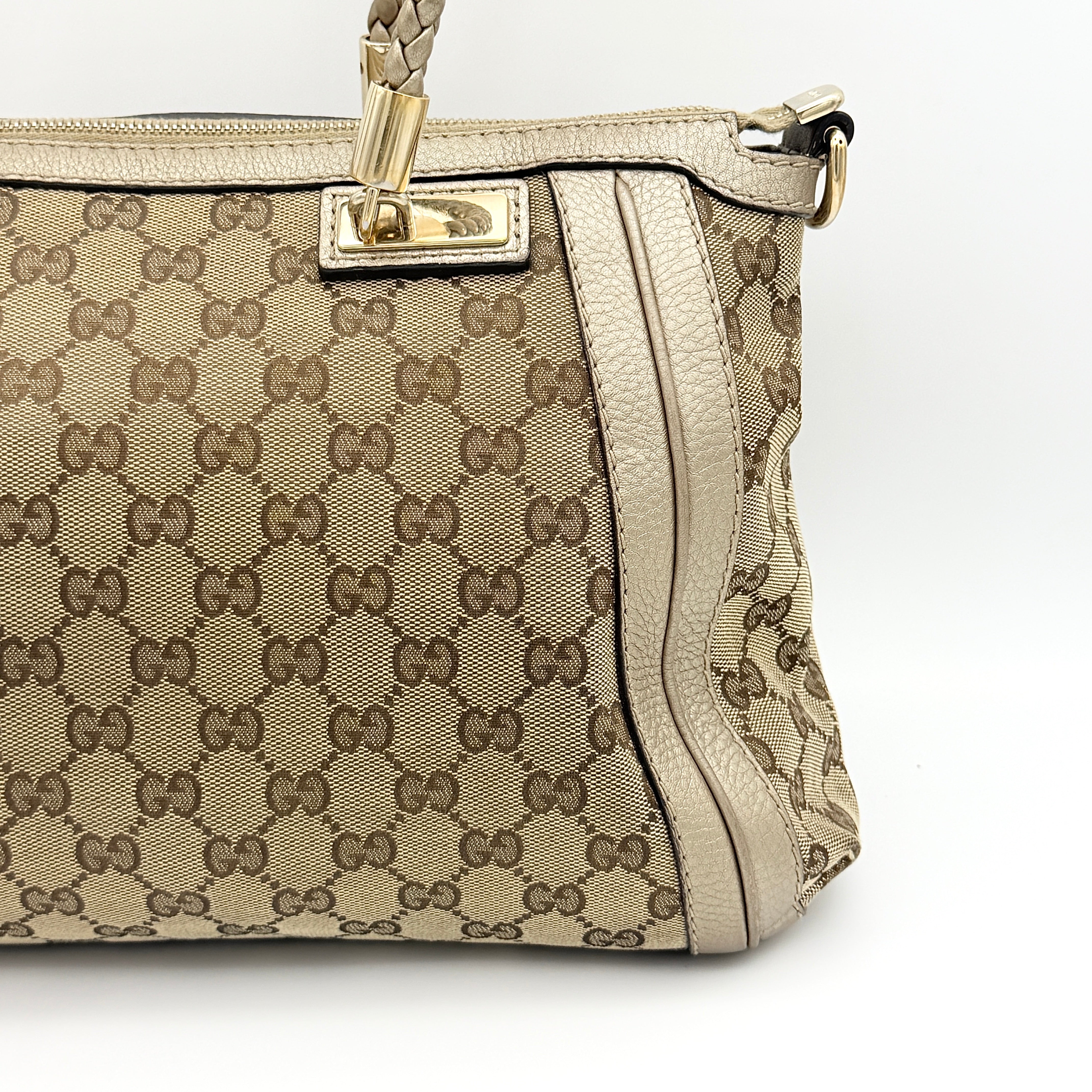 Gucci 2Way Leather Bella Bamboo Shoulder Bag Beige/Gold