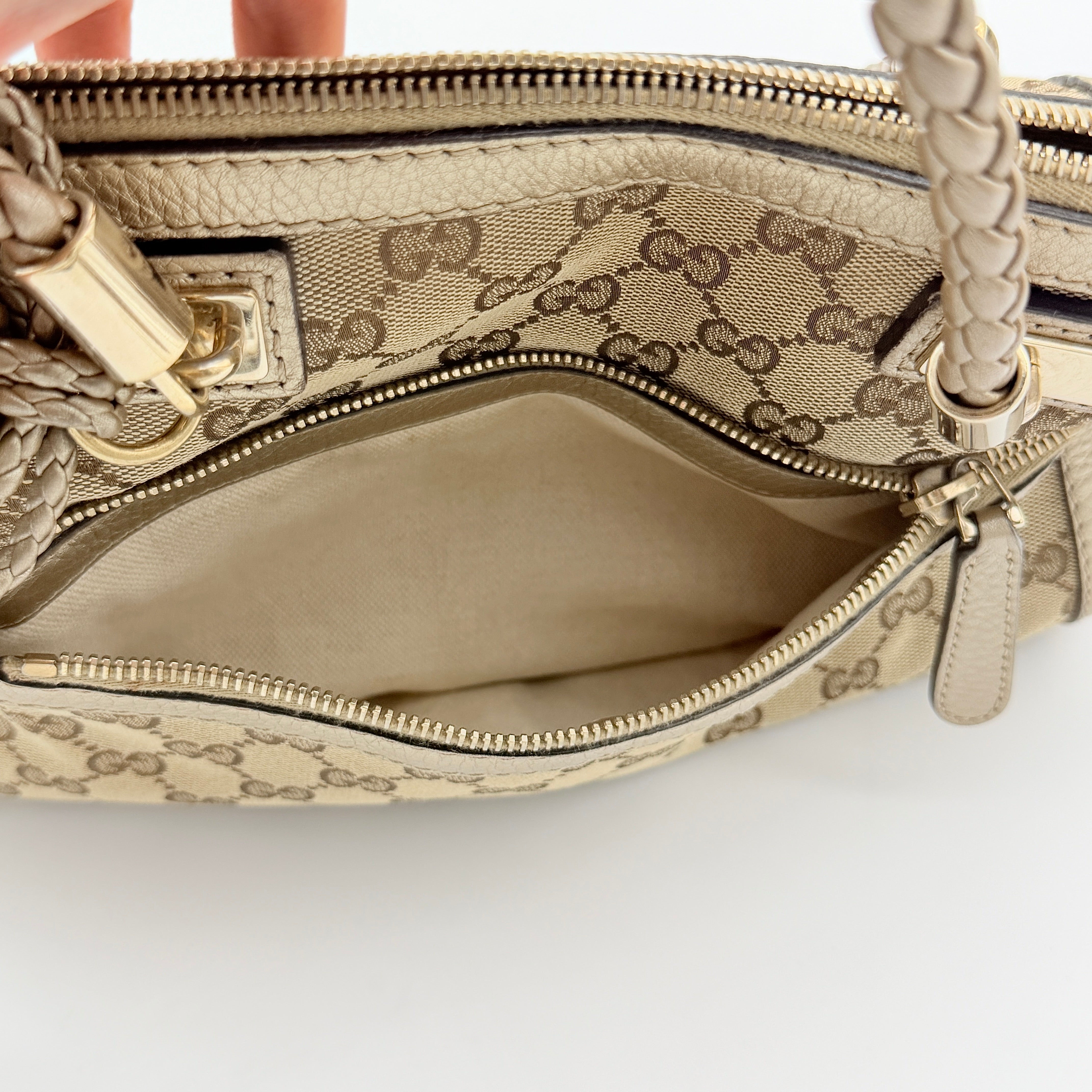 Gucci 2Way Leather Bella Bamboo Shoulder Bag Beige/Gold
