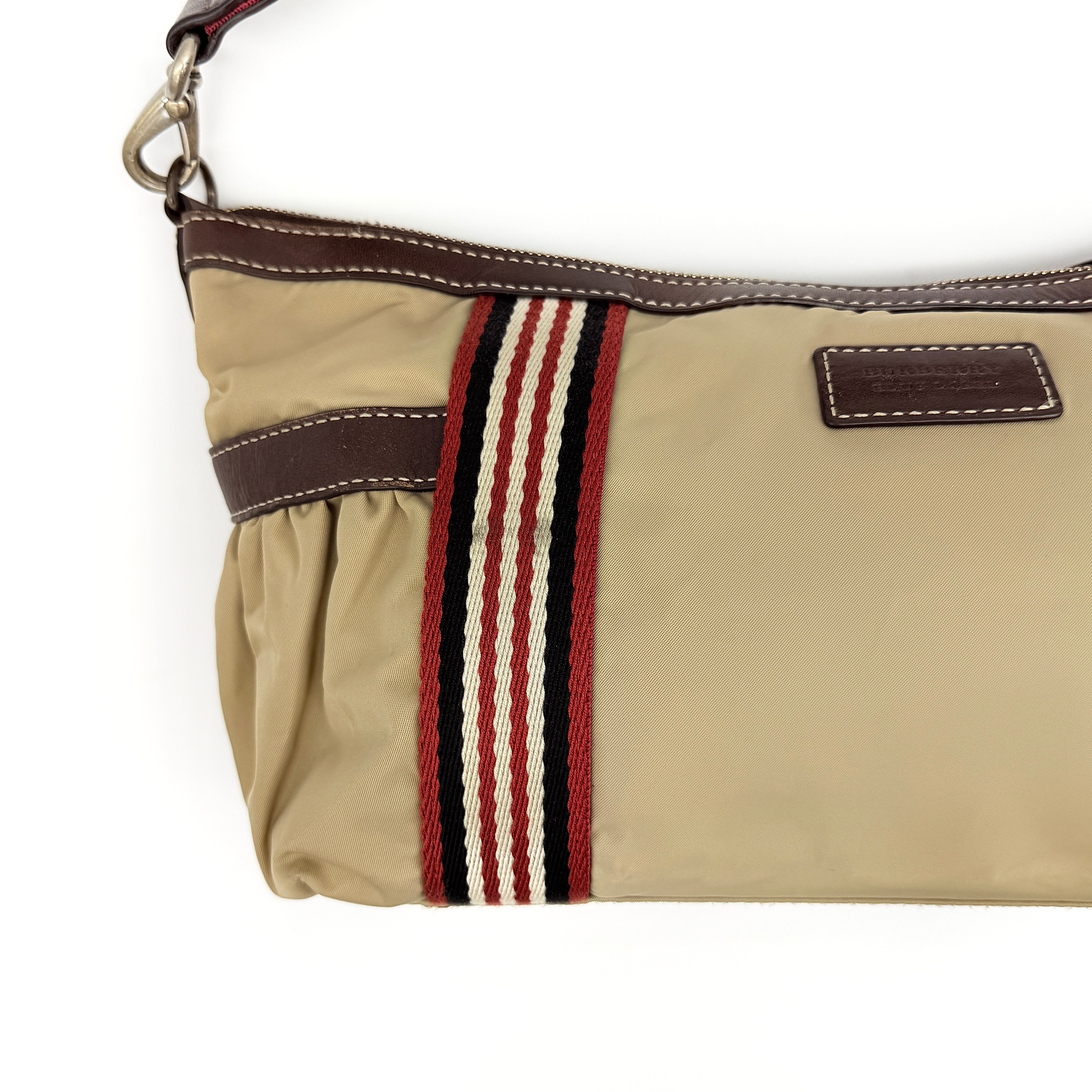 Burberry Blue Label Stripe Nylon Shoulder Bag Beige/Brown