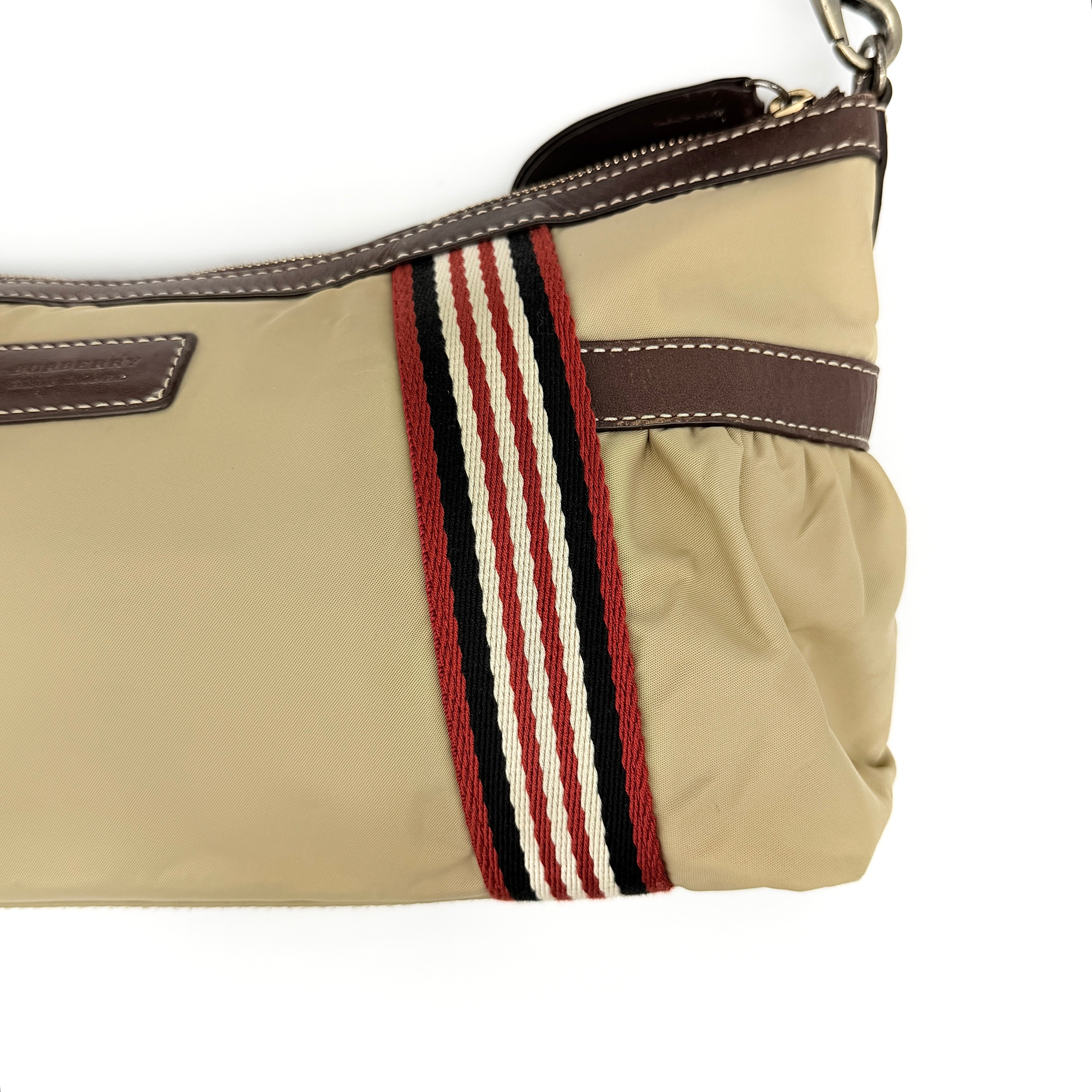 Burberry Blue Label Stripe Nylon Shoulder Bag Beige/Brown
