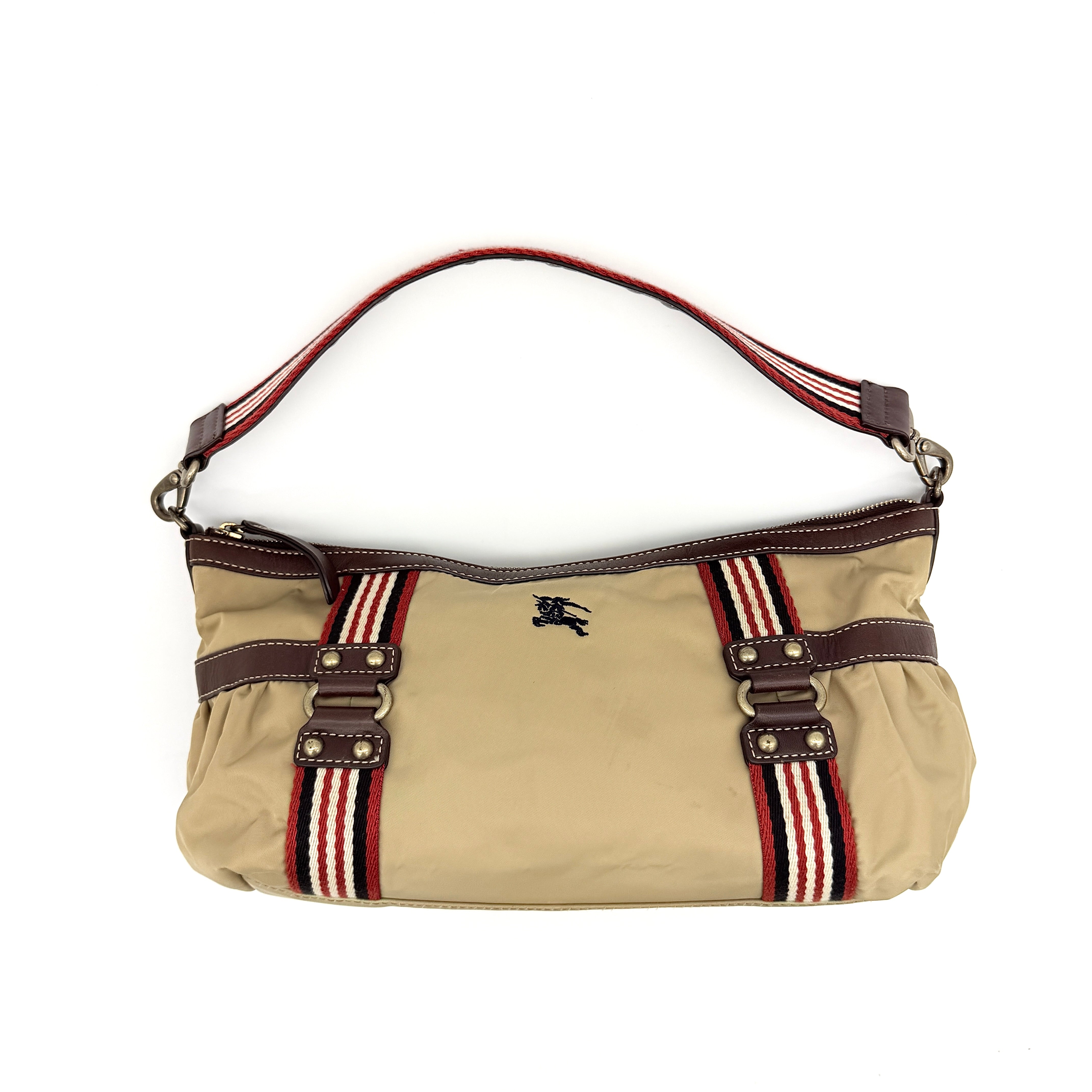 Burberry Blue Label Stripe Nylon Shoulder Bag Beige/Brown