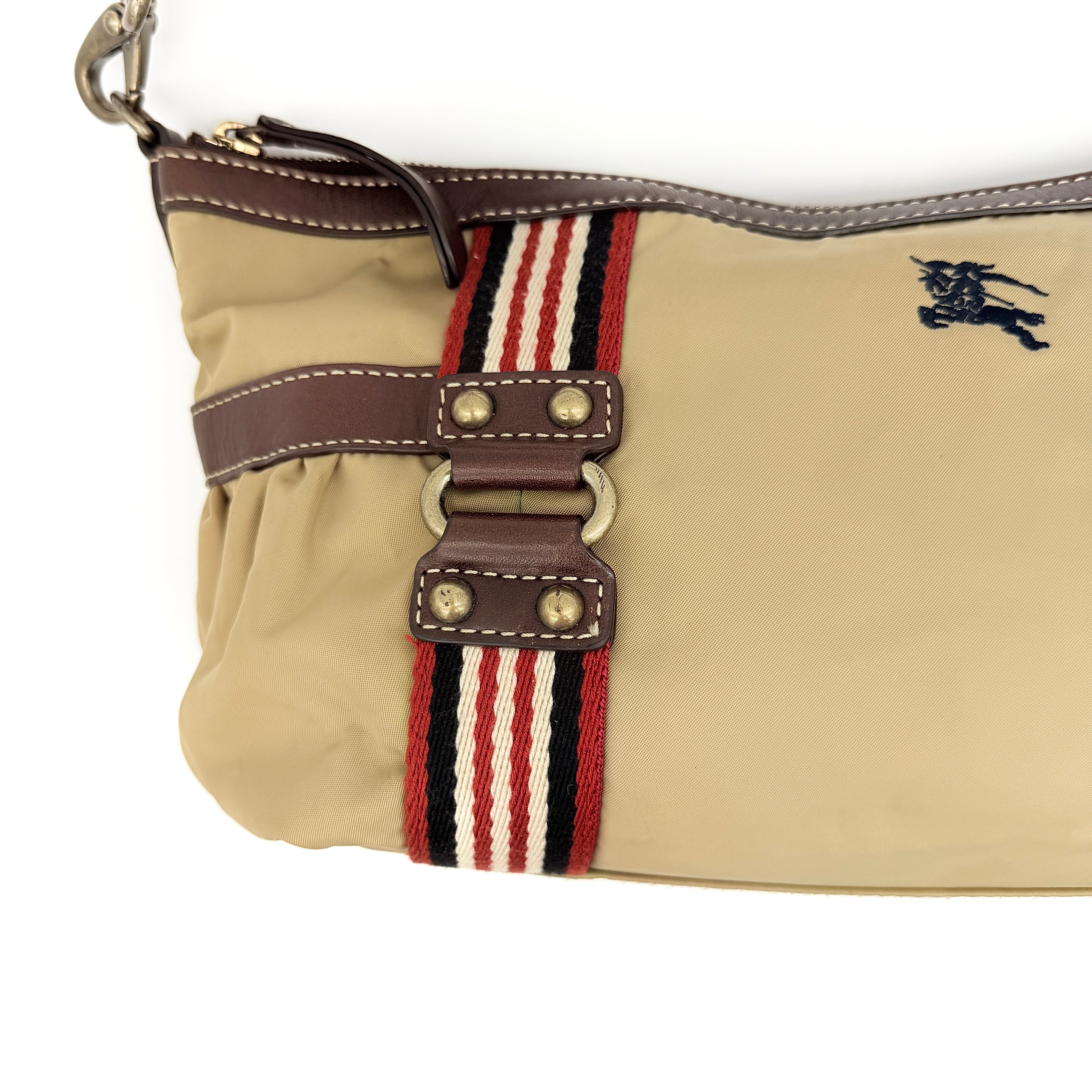 Burberry Blue Label Stripe Nylon Shoulder Bag Beige/Brown