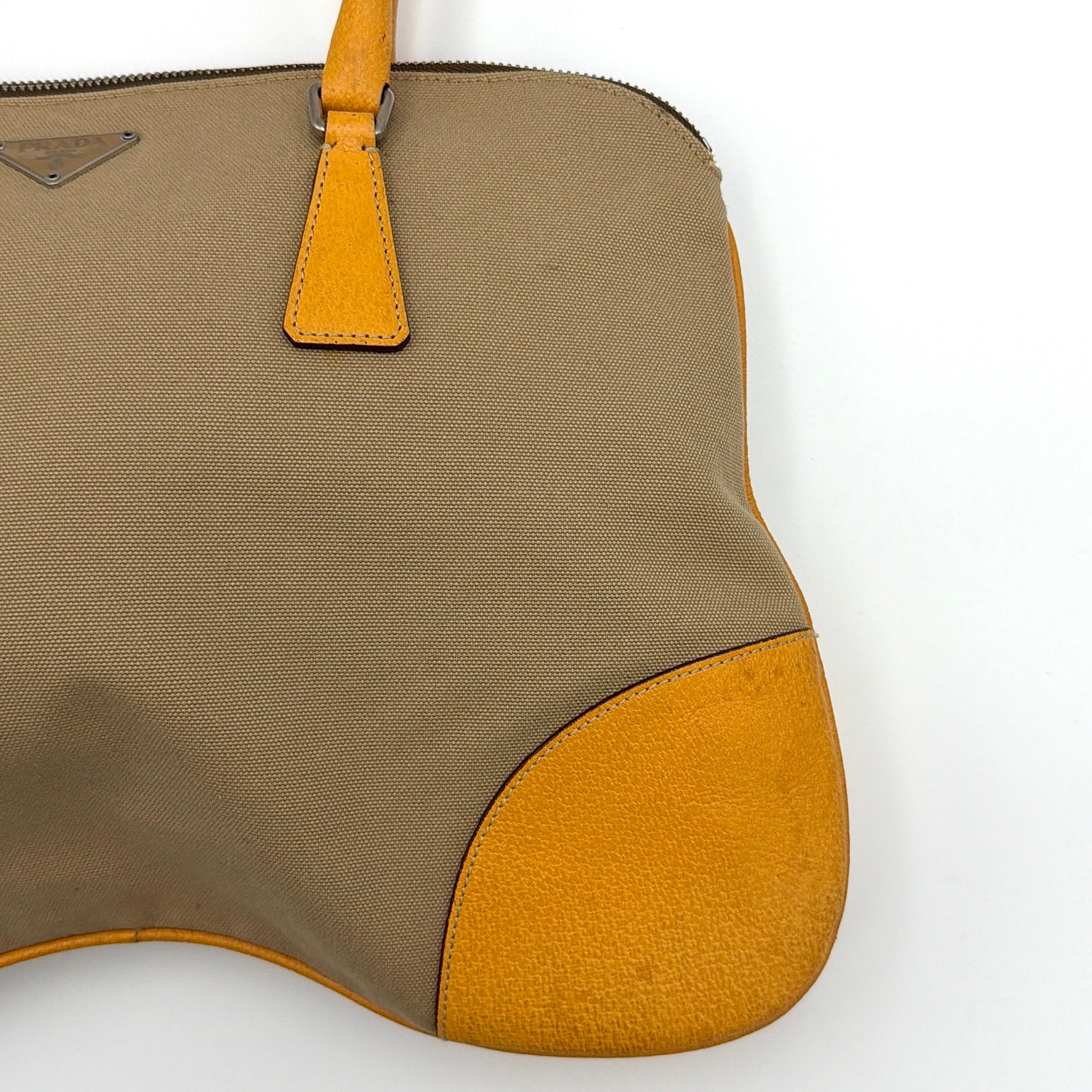 Prada Triangle Logo Canvas Shoulder Bag Yellow/Tan