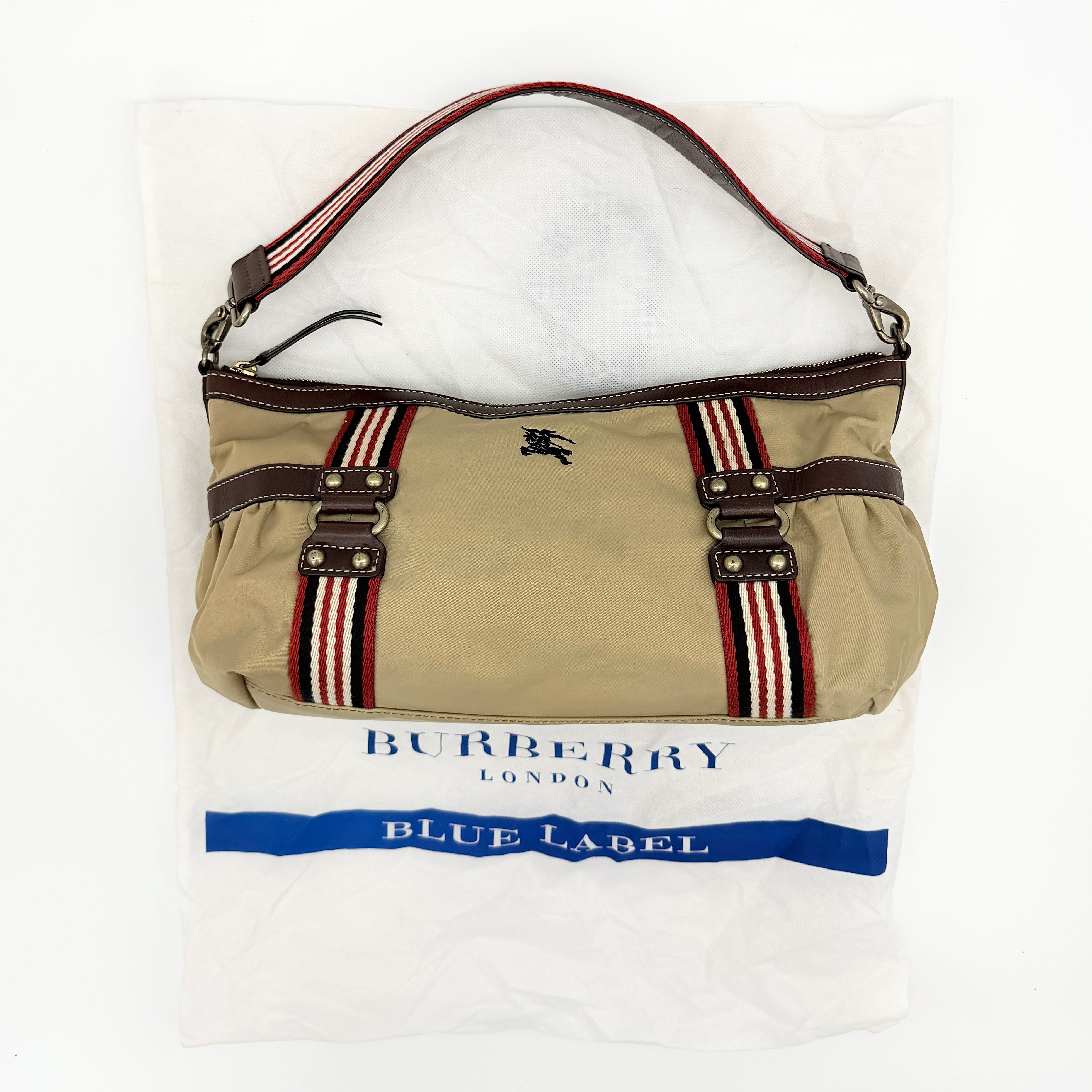 Burberry Blue Label Stripe Nylon Shoulder Bag Beige/Brown