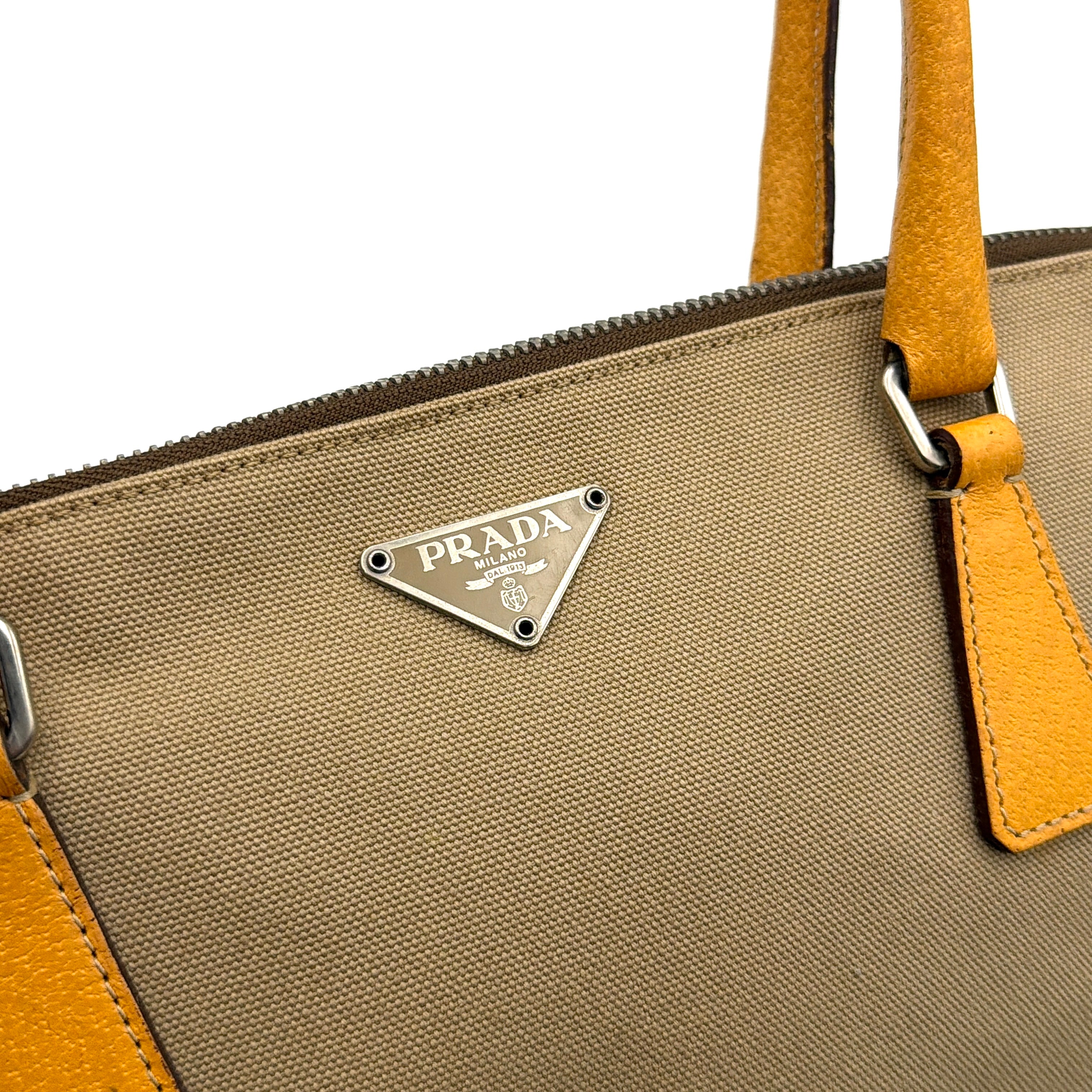 Prada Triangle Logo Canvas Shoulder Bag Yellow/Tan