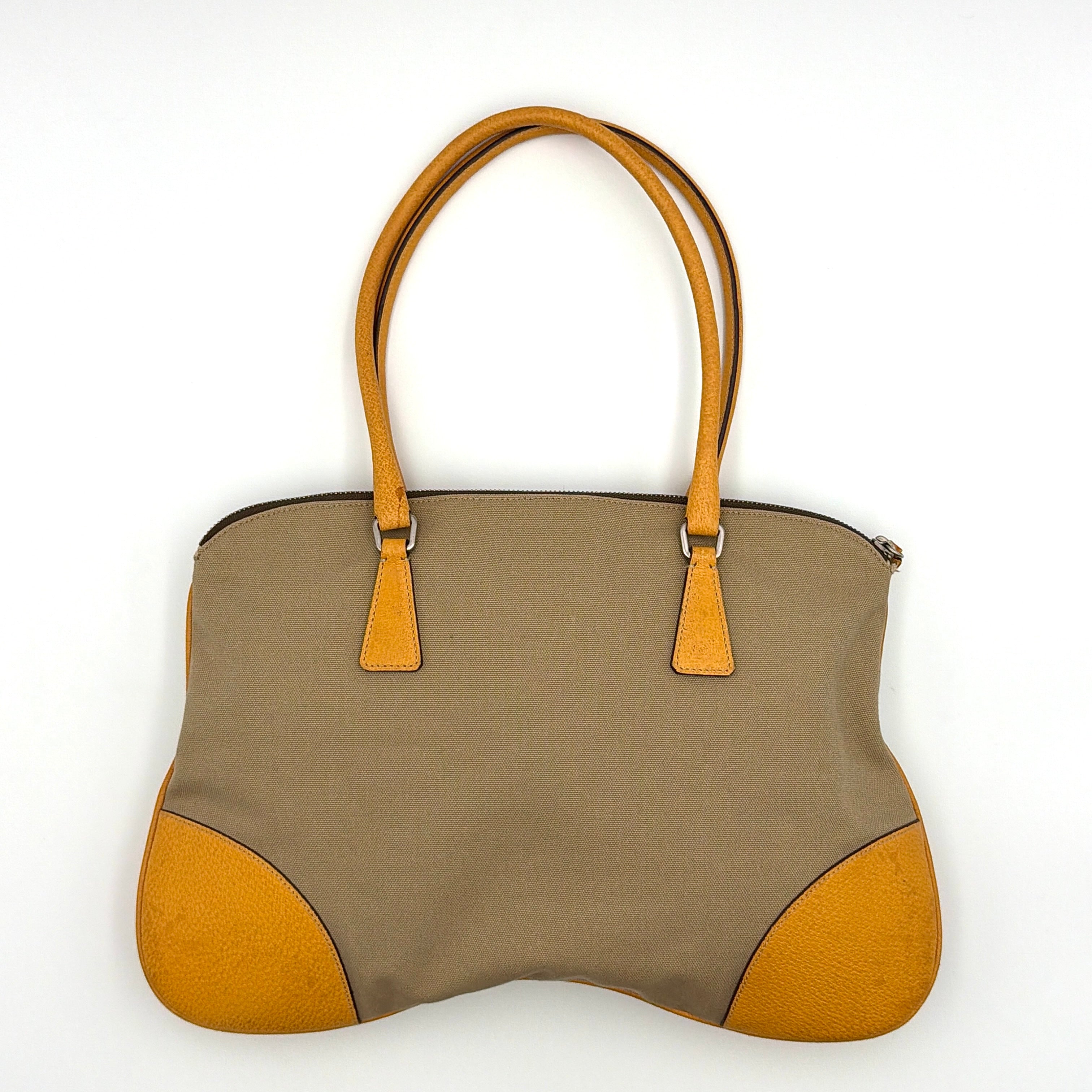 Prada Triangle Logo Canvas Shoulder Bag Yellow/Tan