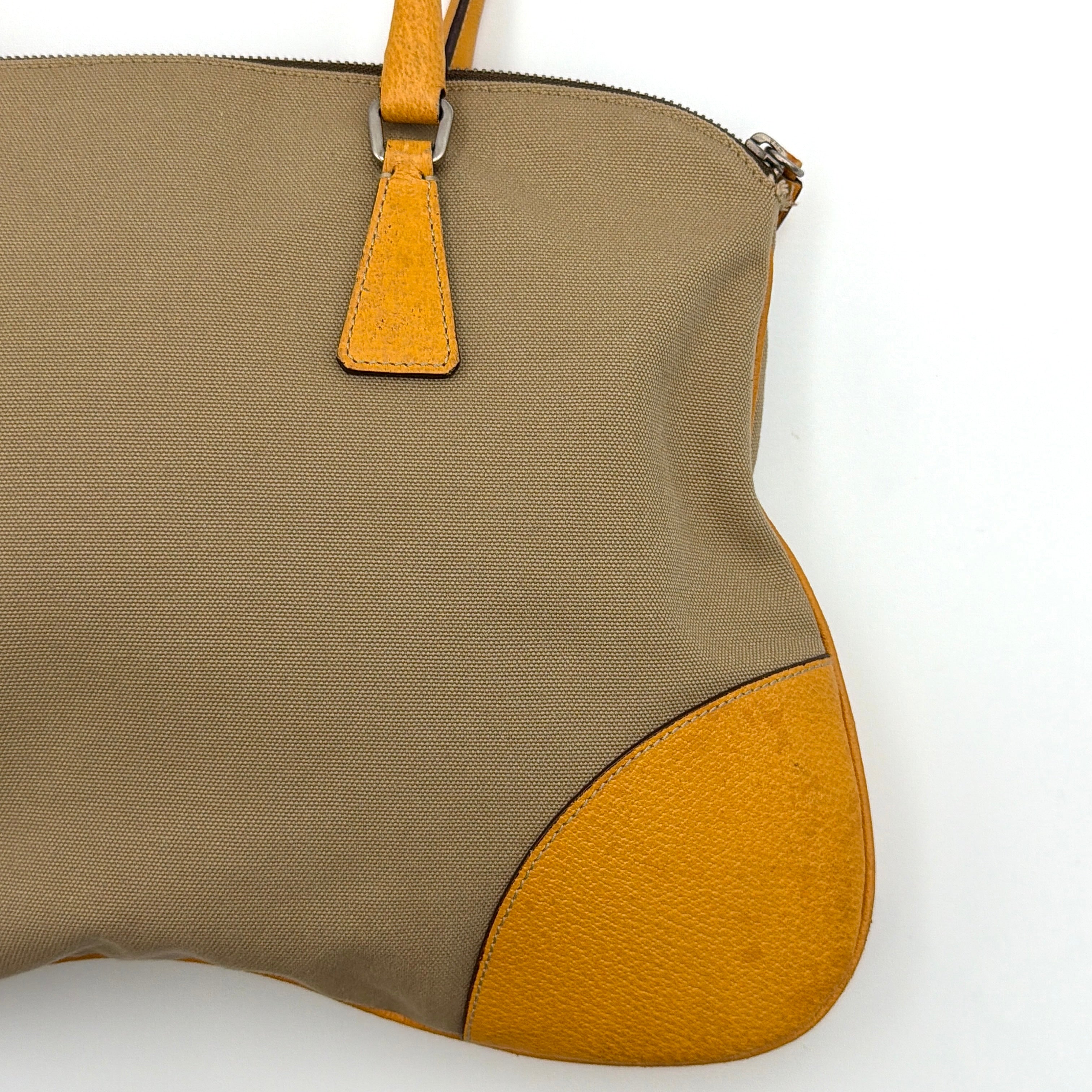 Prada Triangle Logo Canvas Shoulder Bag Yellow/Tan