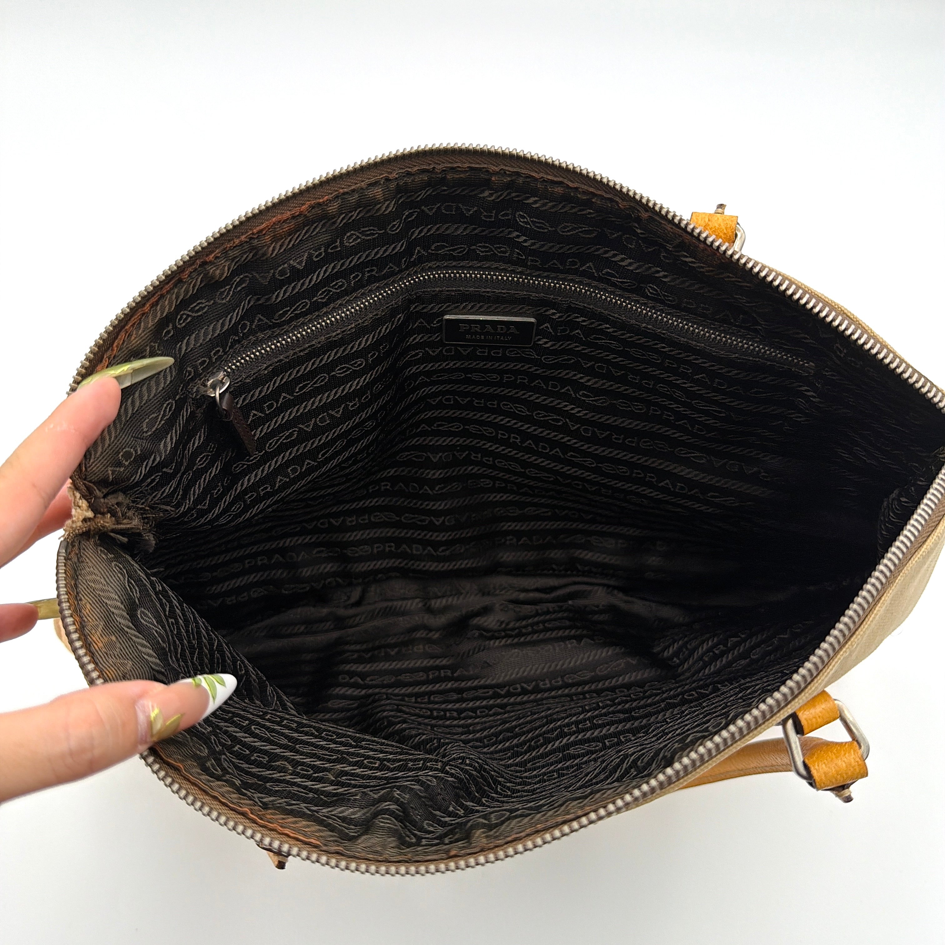 Prada Triangle Logo Canvas Shoulder Bag Yellow/Tan