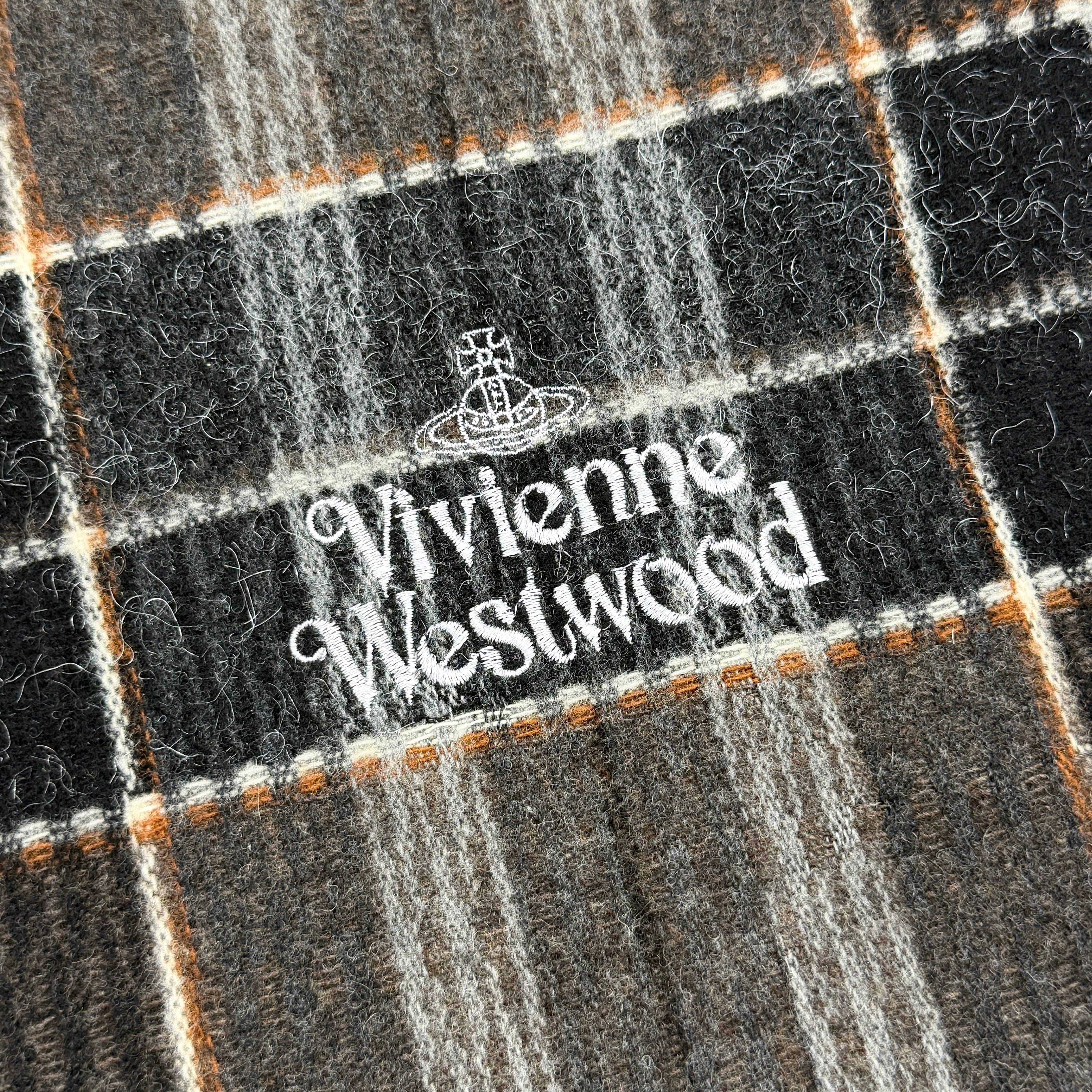 Vivienne Westwood Tartan Check Wool Scarf Brown