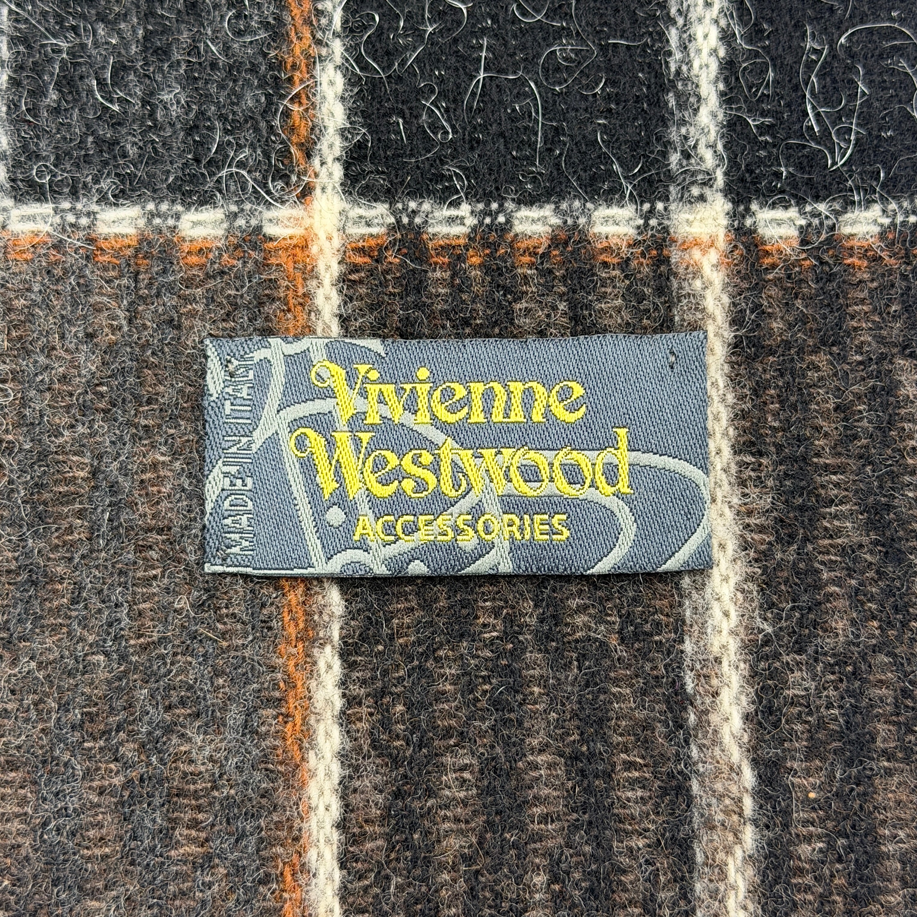 Vivienne Westwood Tartan Check Wool Scarf Brown