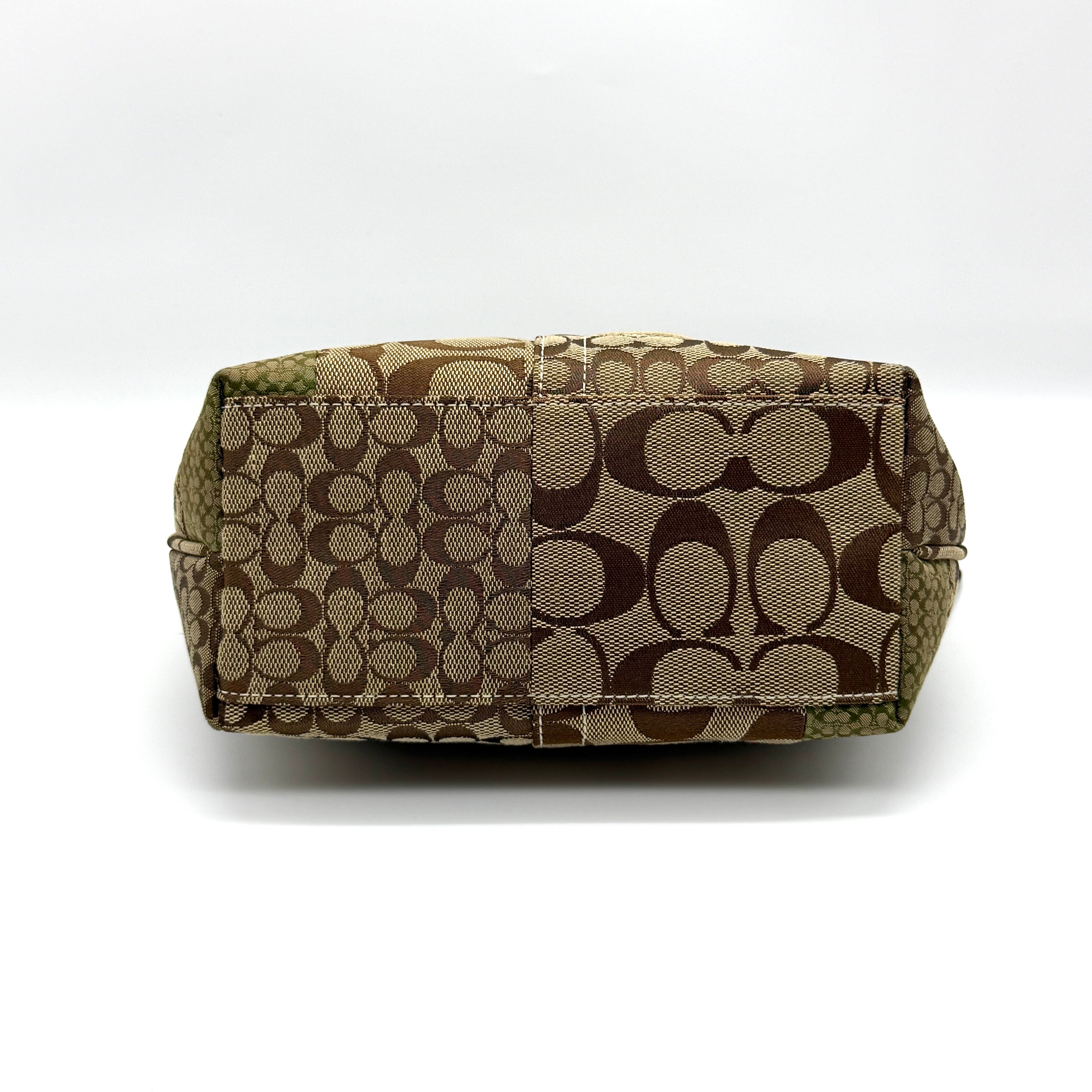 Coach Signature Mini Hobo Patchwork Shoulder Bag Brown