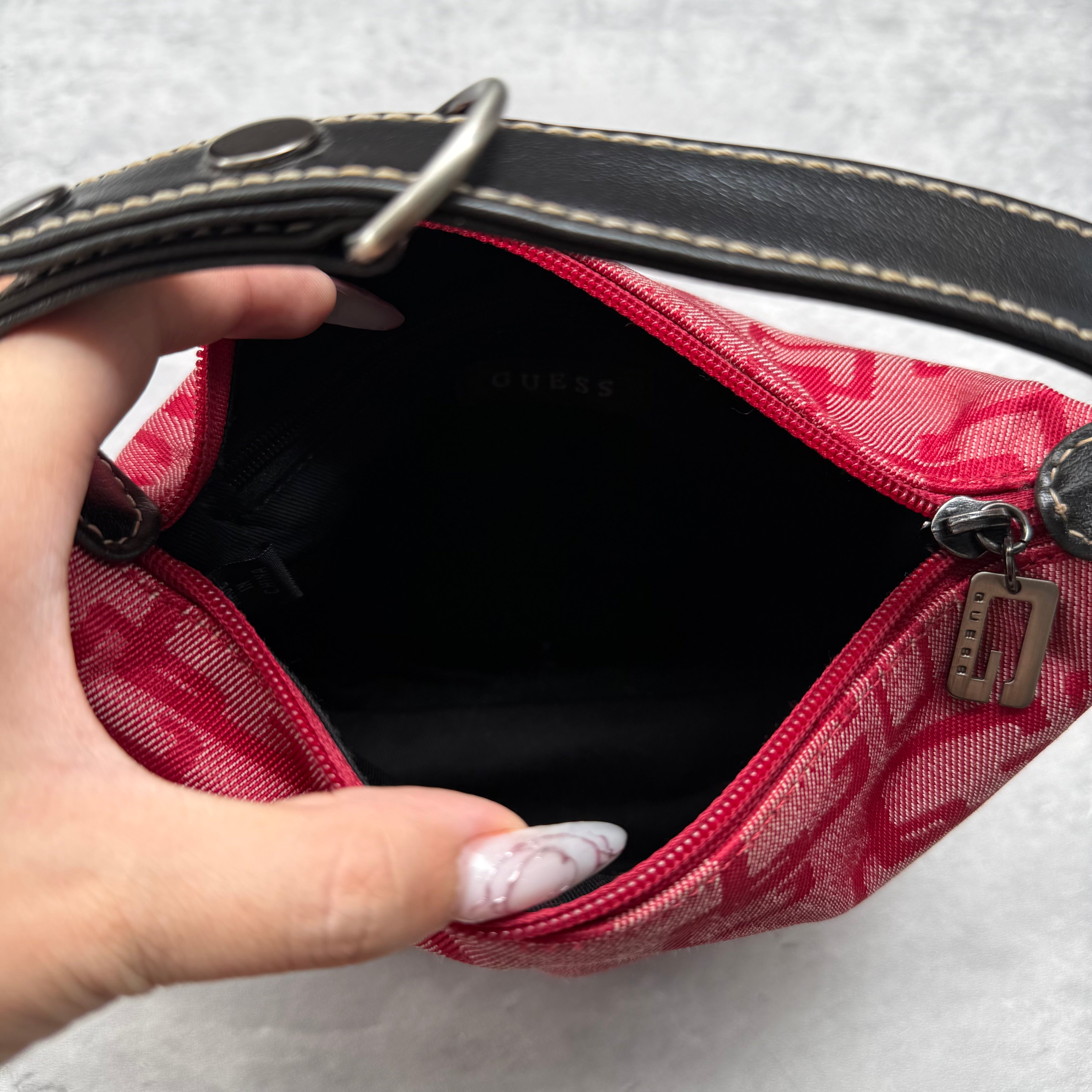 Guess Y2K Monogram Mini Hobo Shoulder Bag Red