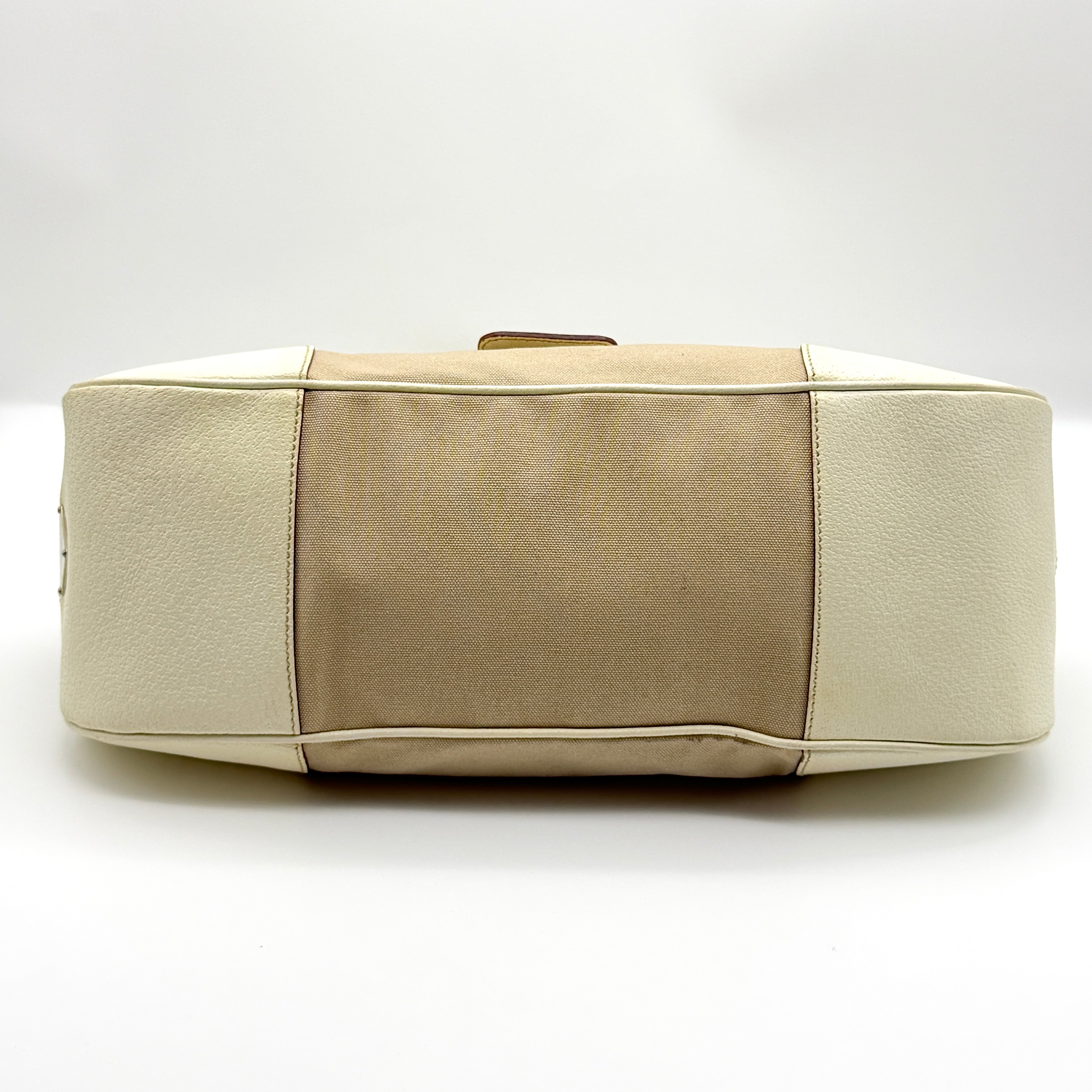 Prada Enamelled Moon Shoulder Bag Beige/Cream