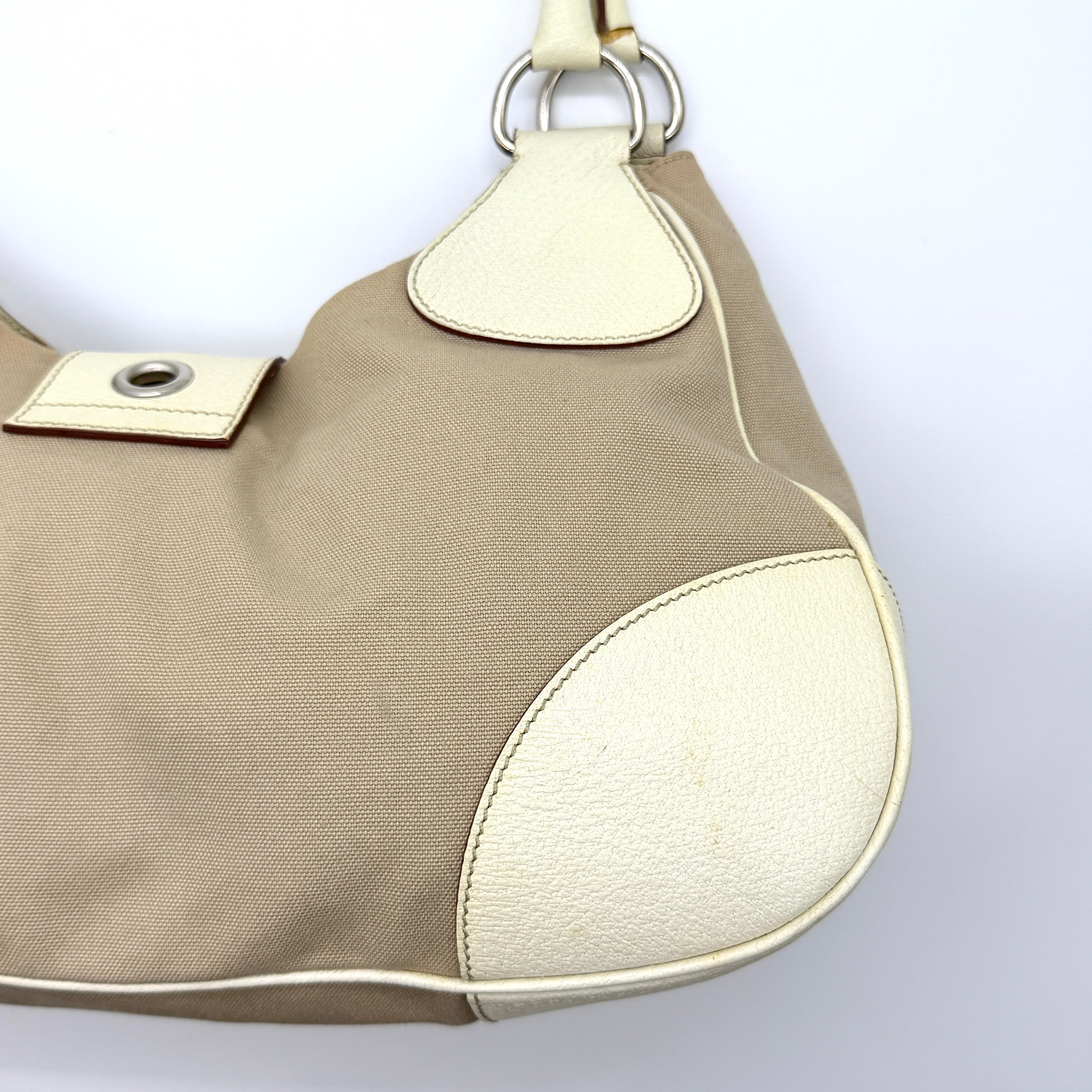 Prada Enamelled Moon Shoulder Bag Beige/Cream