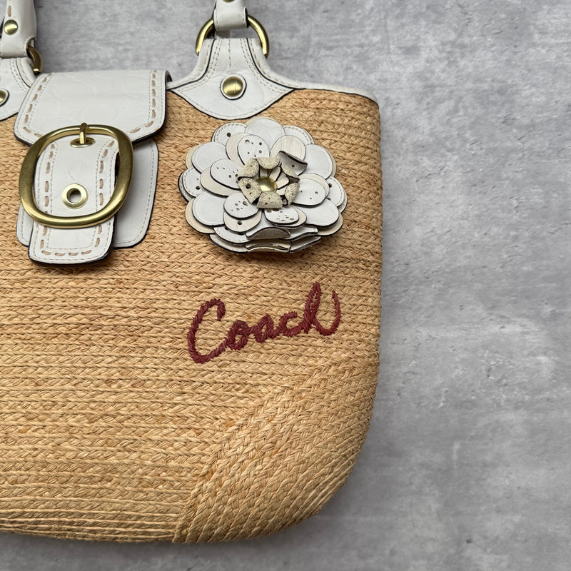 Coach Bleecker Straw Tote Bag Tan