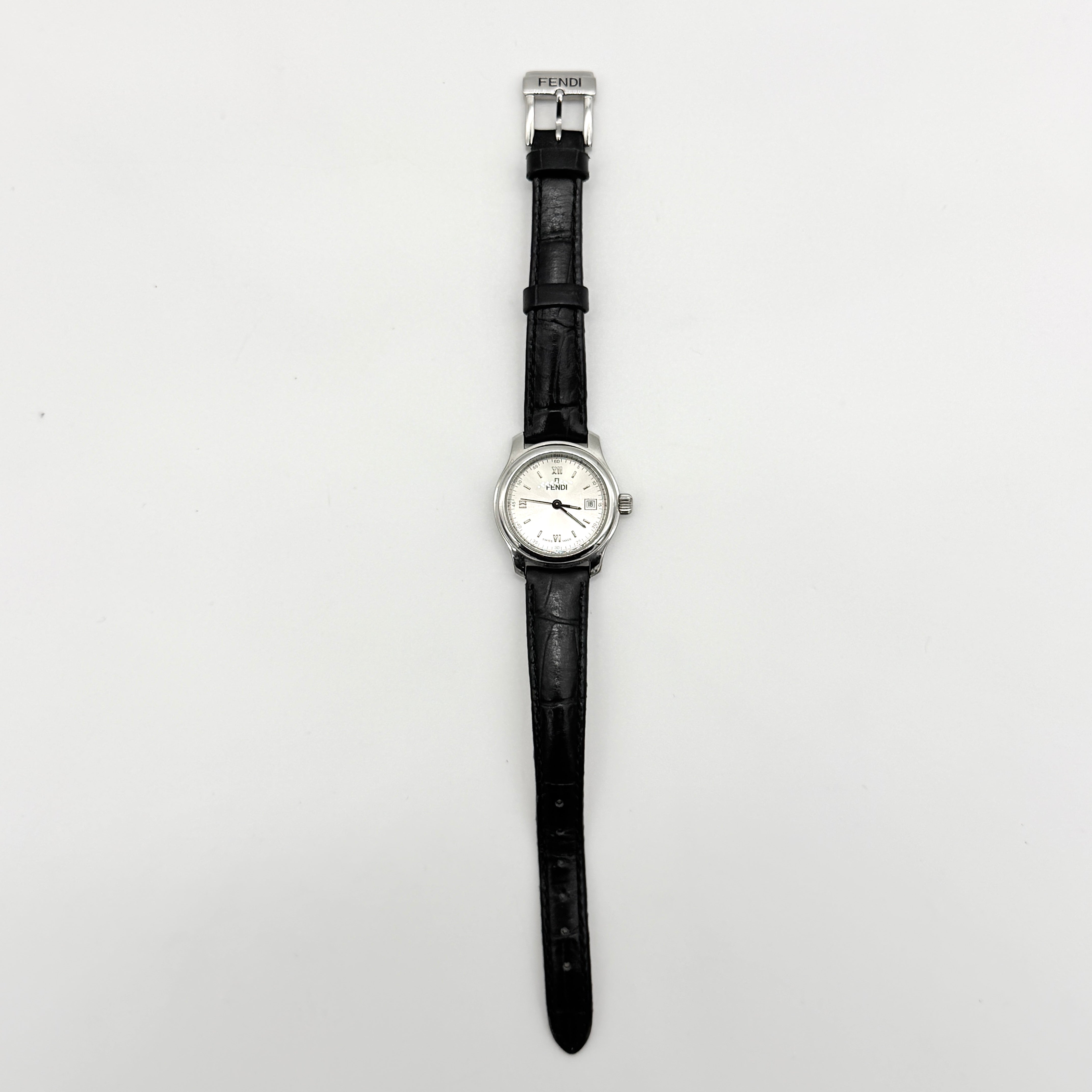 Fendi 210L Silver Dial Quartz Watch Black