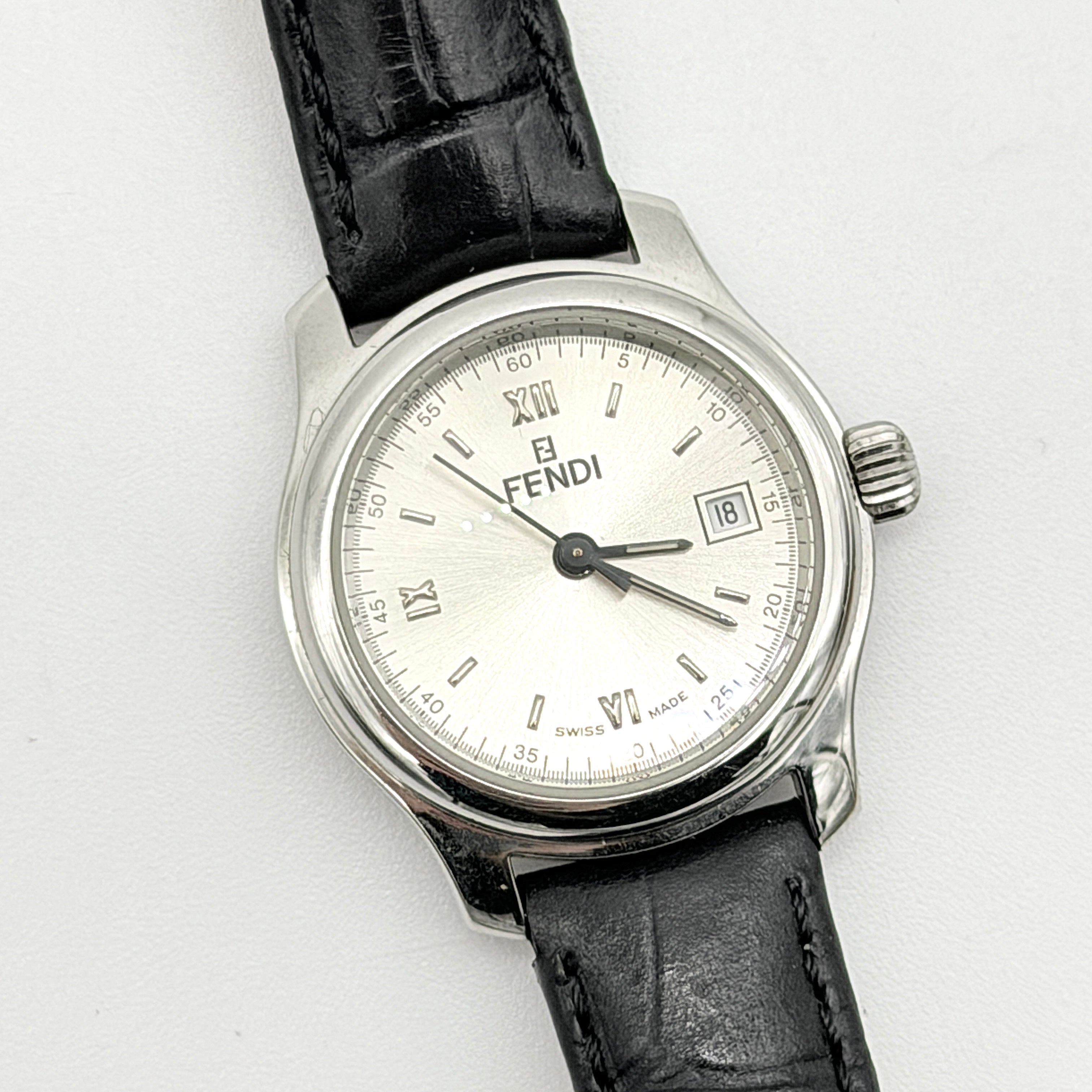 Fendi 210L Silver Dial Quartz Watch Black