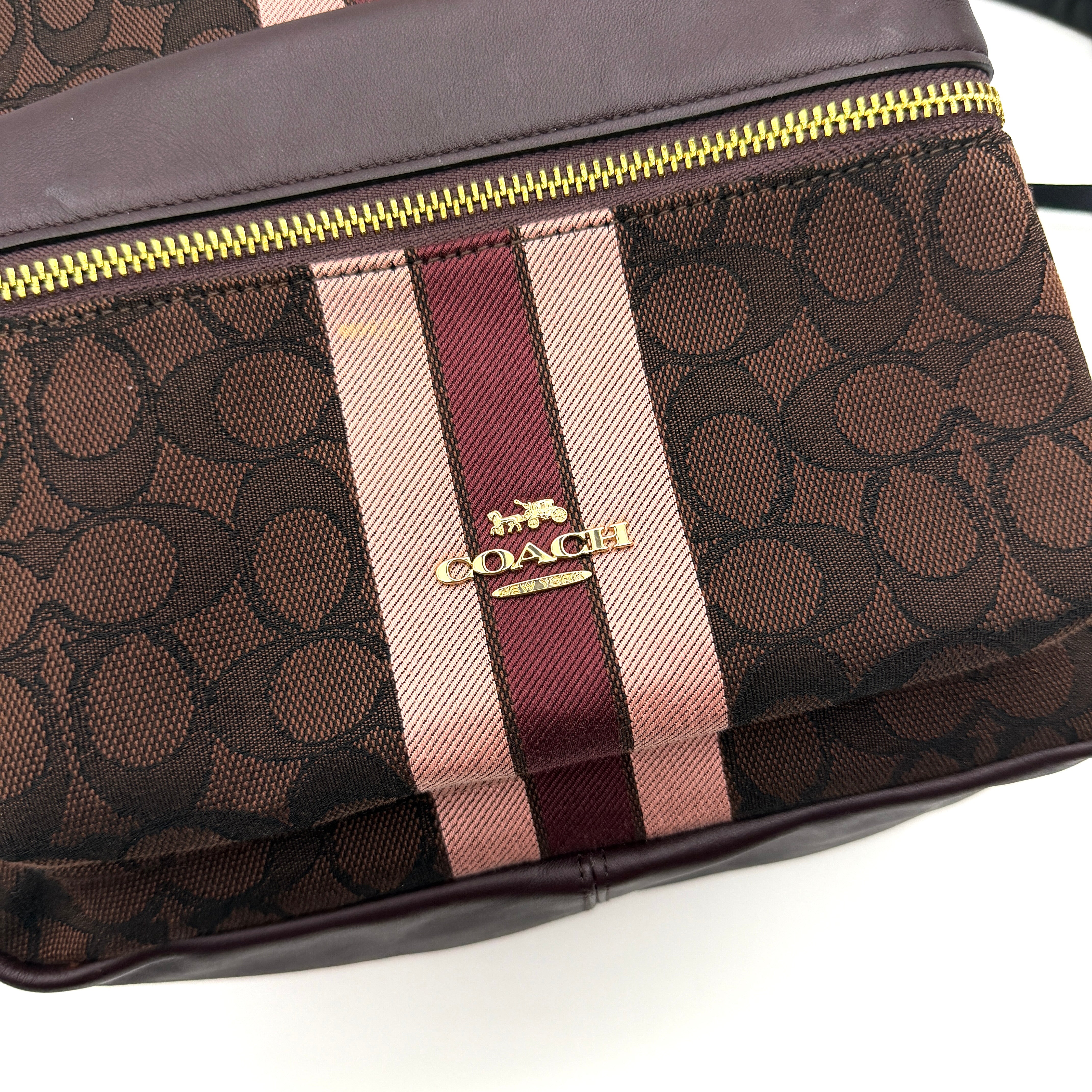 Coach Signature Charlie Stripe Backpack Brown/Pink