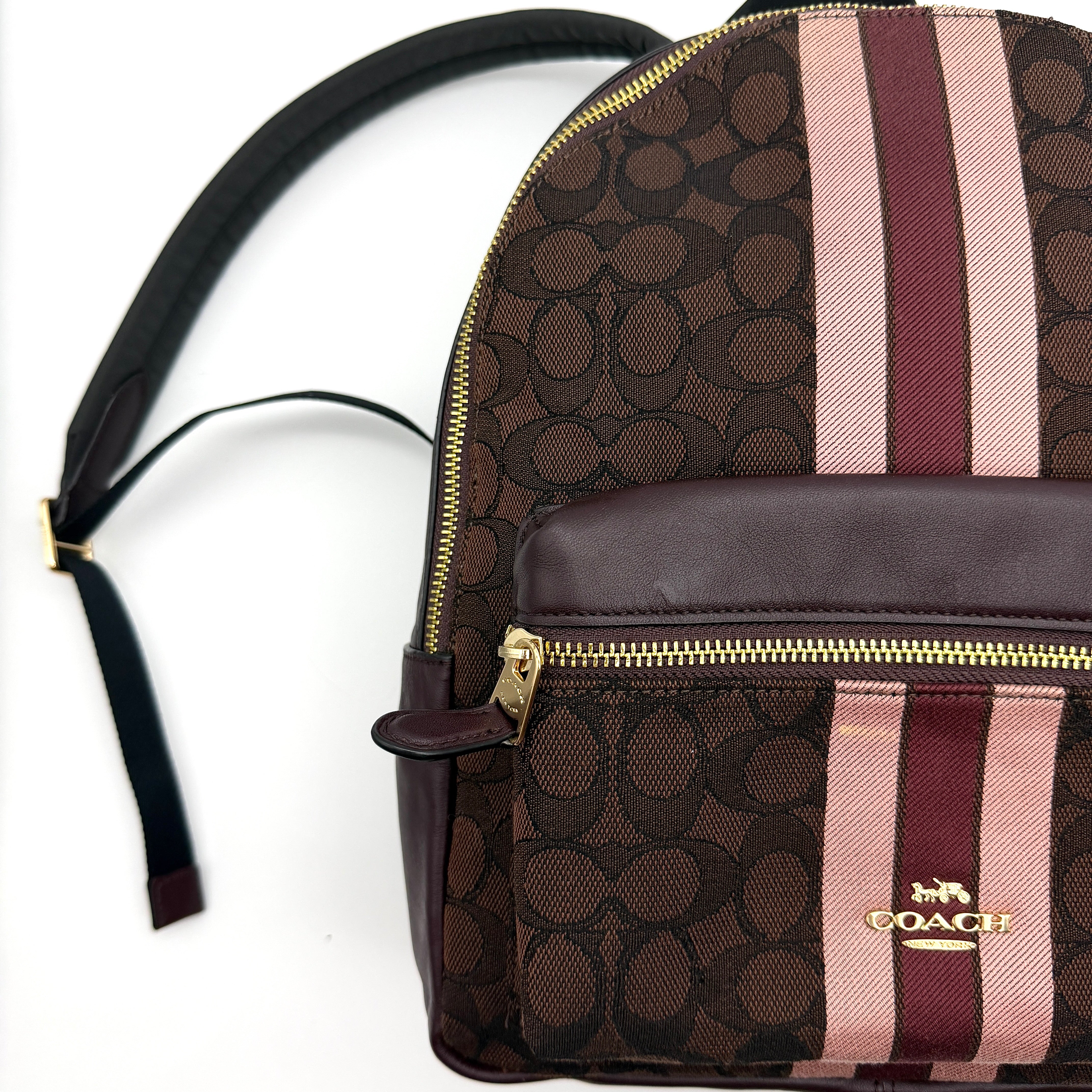 Coach Signature Charlie Stripe Backpack Brown/Pink
