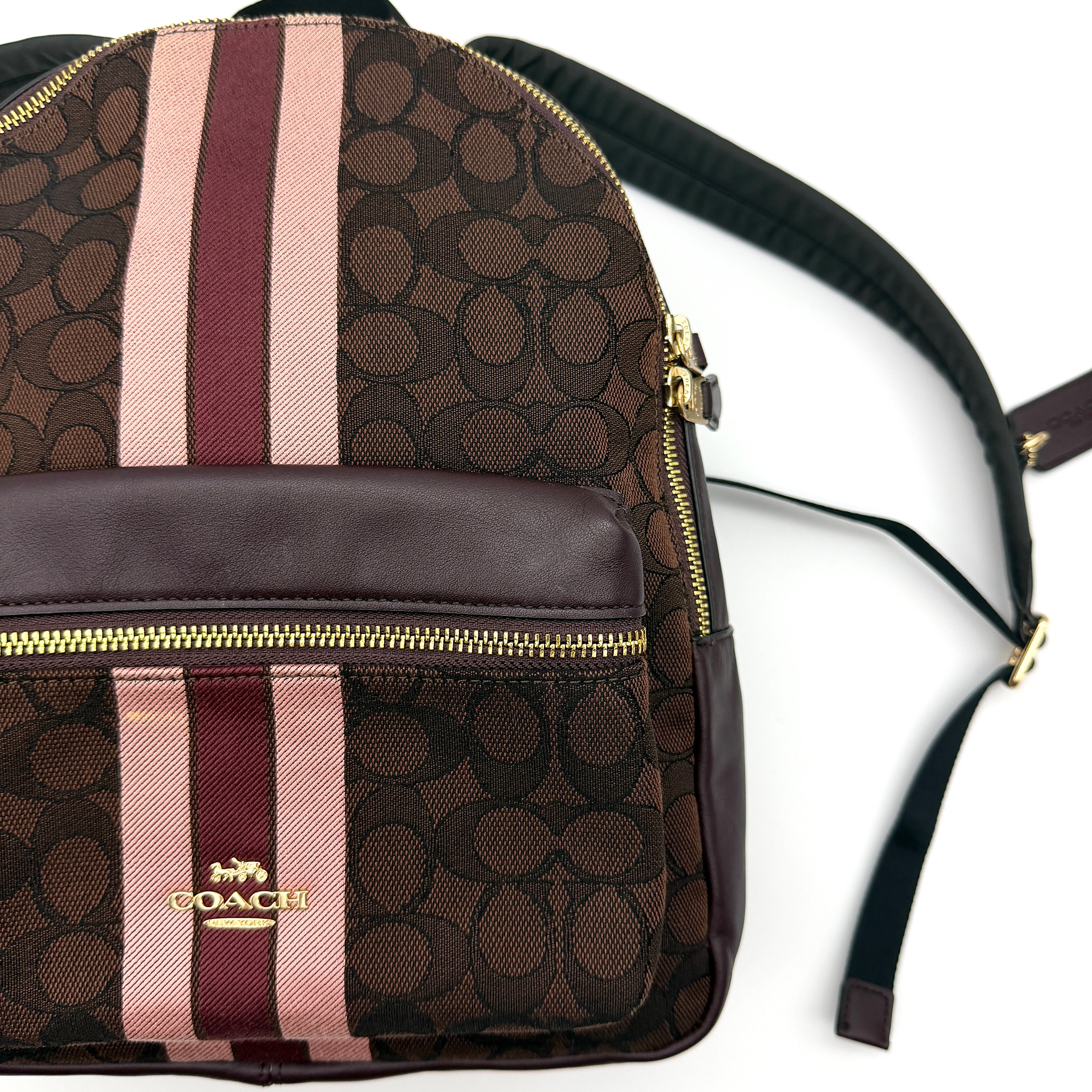 Coach Signature Charlie Stripe Backpack Brown/Pink