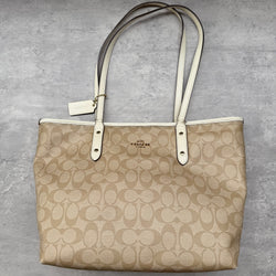 Coach Signature Canvas City Tote Bag Beige/White