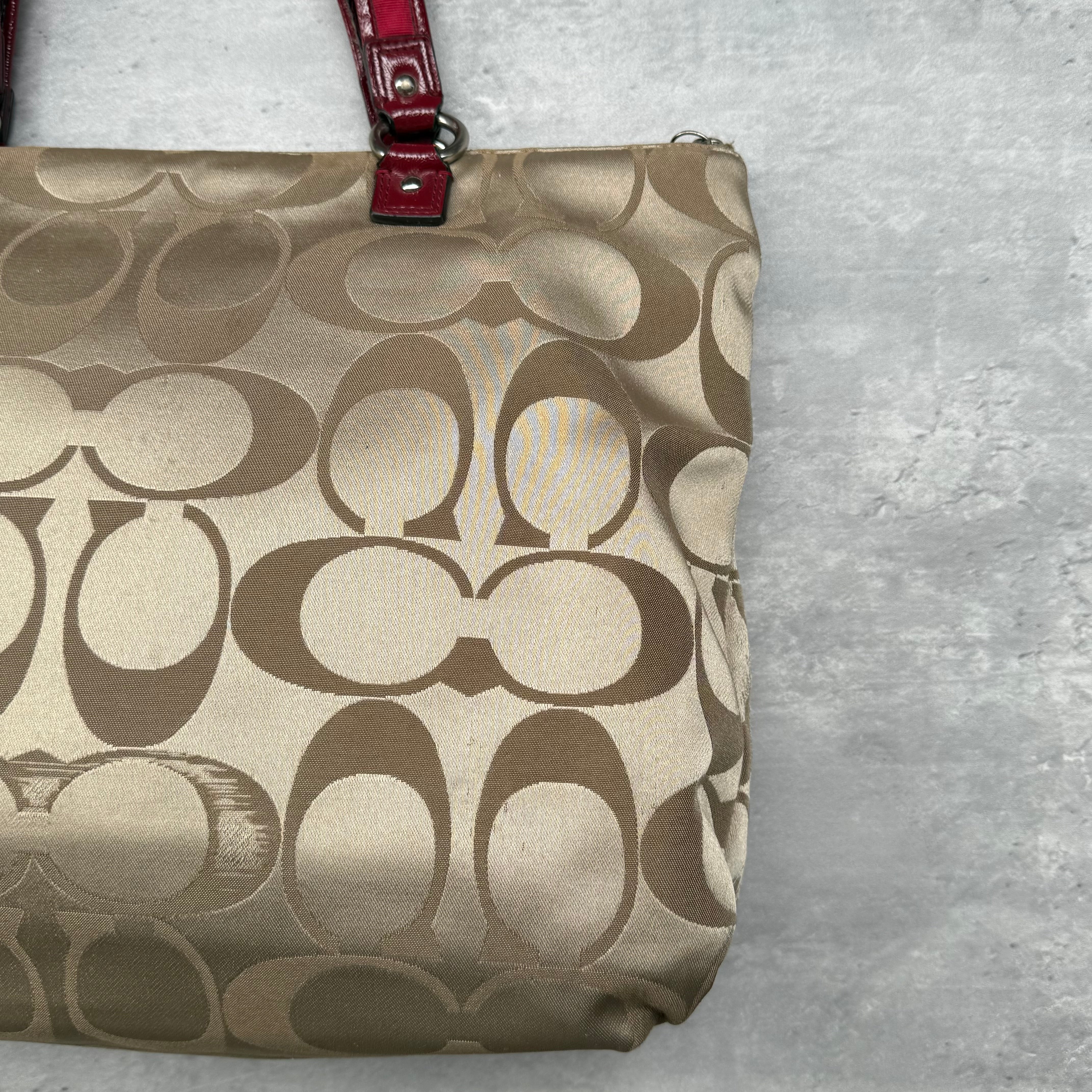 Coach Signature Poppy Daisy Tote Bag Beige/Red