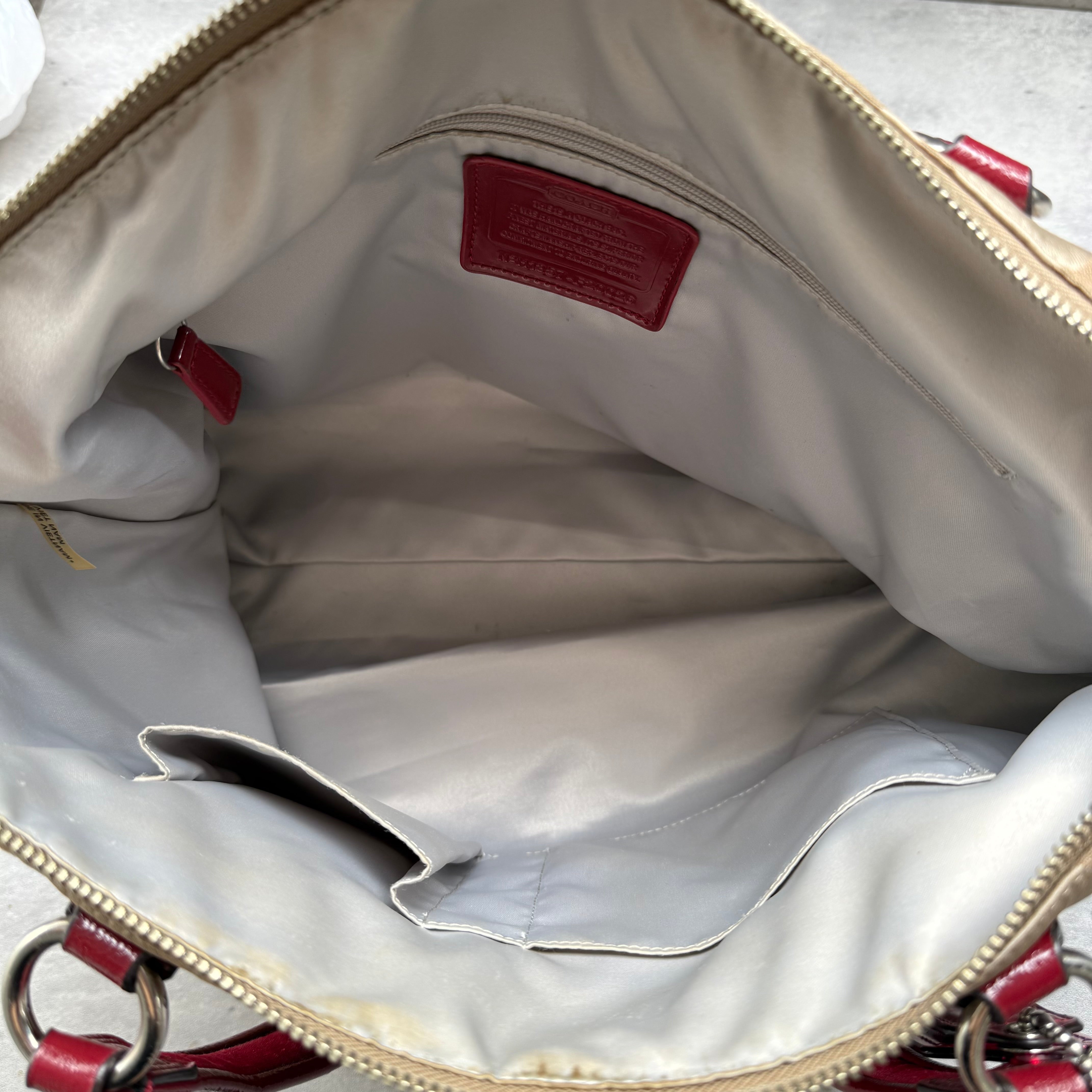 Coach Signature Poppy Daisy Tote Bag Beige/Red