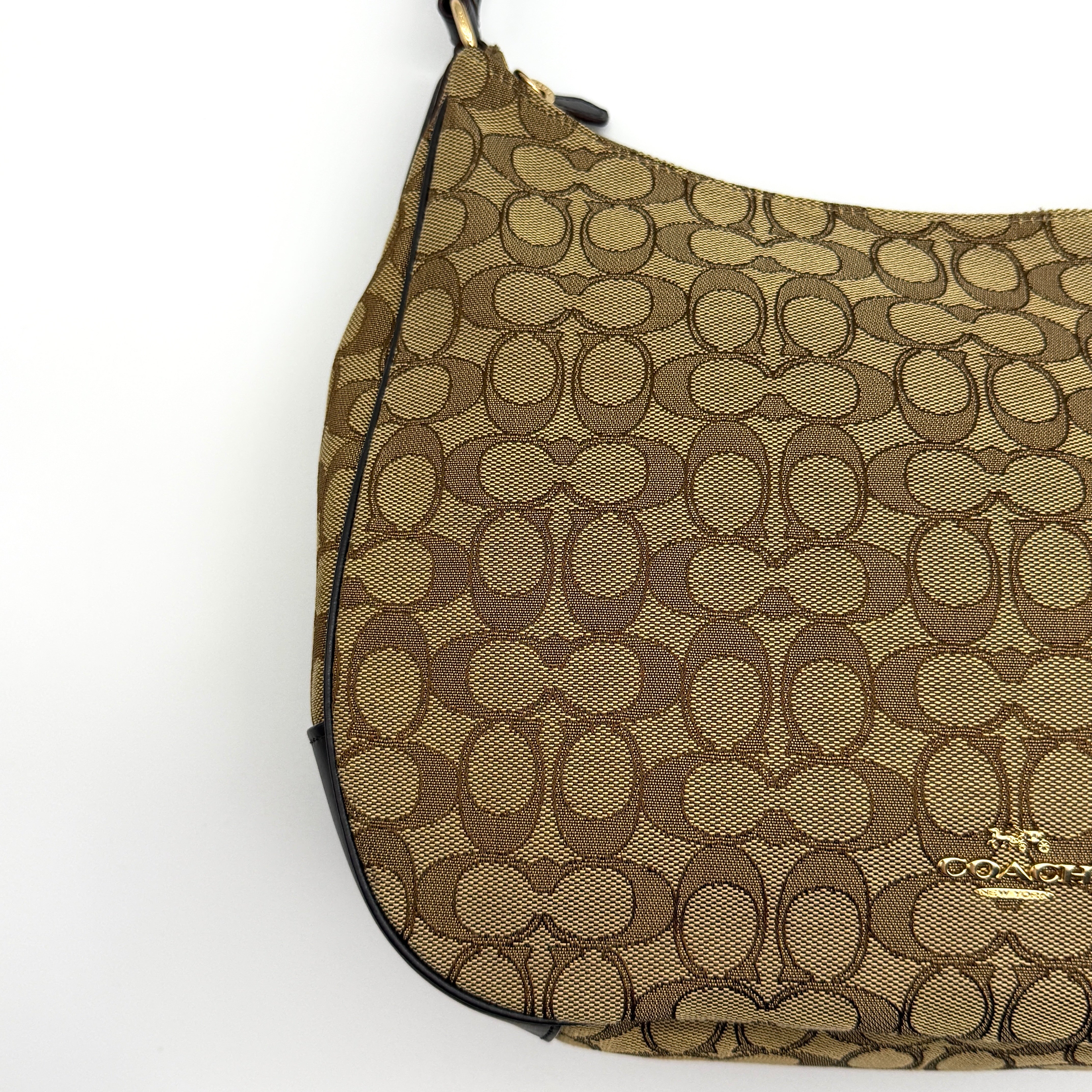 Coach Signature Hobo Canvas Shoulder Bag Beige/Brown