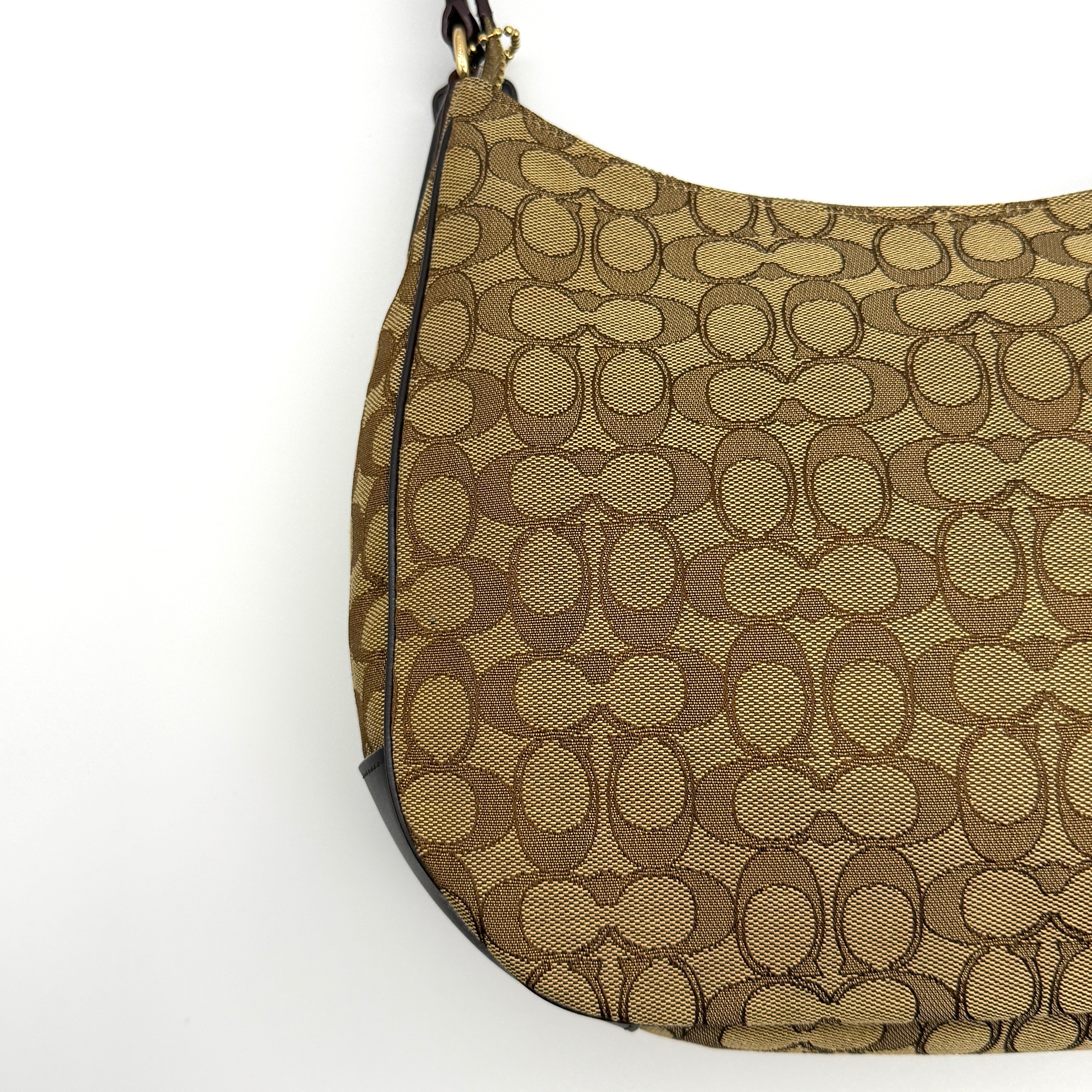 Coach Signature Hobo Canvas Shoulder Bag Beige/Brown