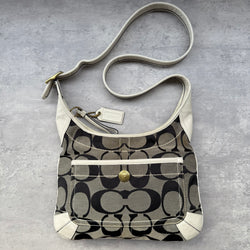 Coach Signature Canvas Hobo Crossbody Grey/White