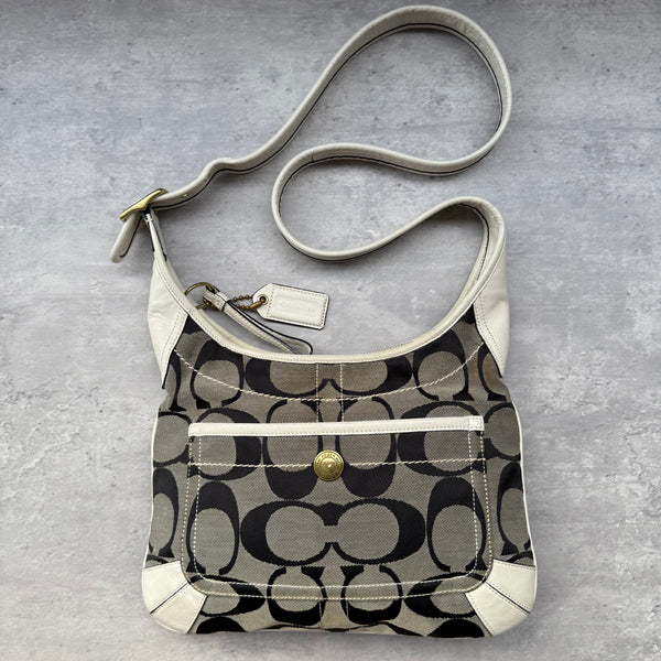 Coach Signature Canvas Hobo Crossbody Grey/White