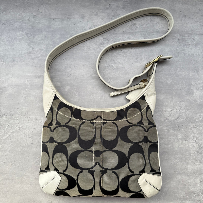 Coach Signature Canvas Hobo Crossbody Grey/White