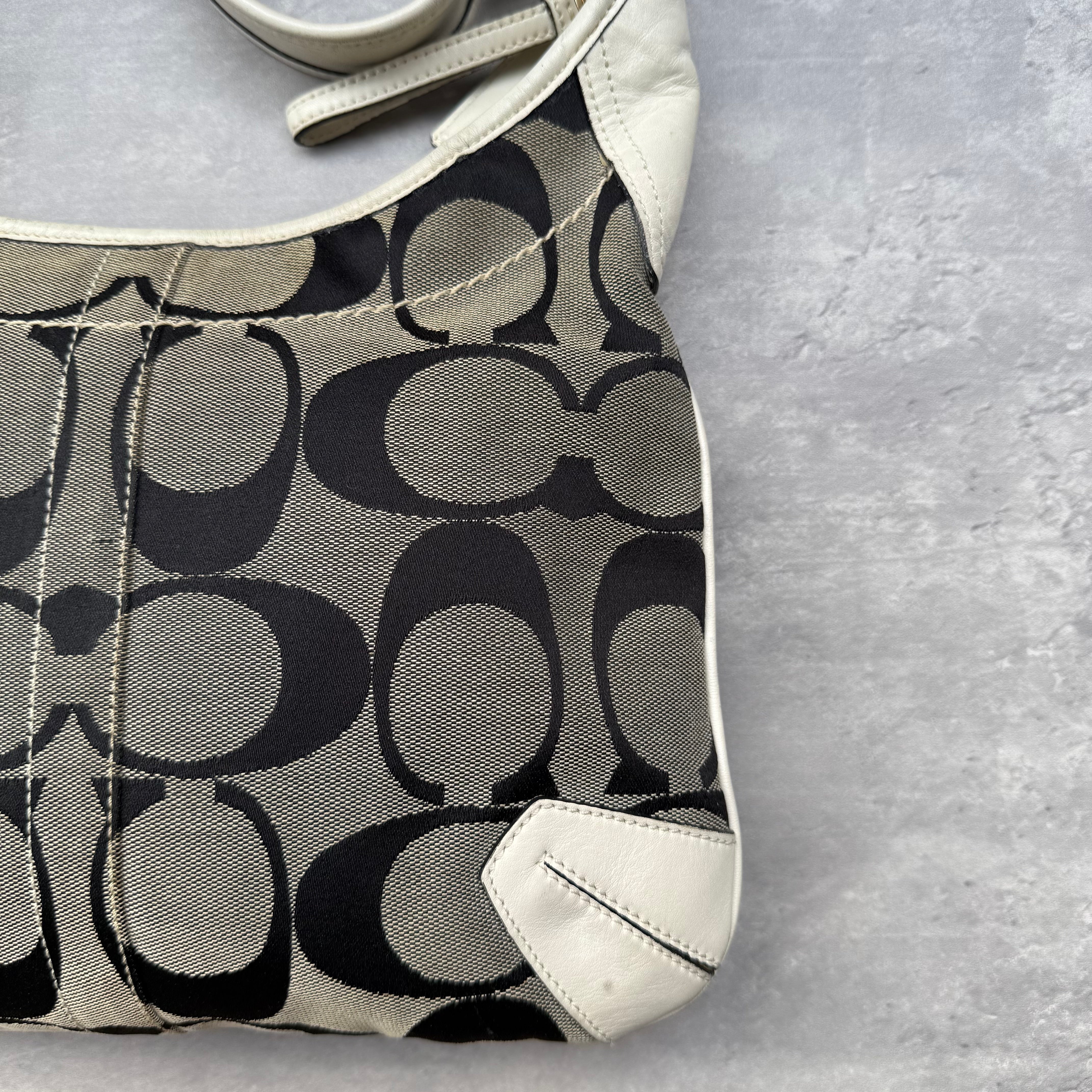 Coach Signature Canvas Hobo Crossbody Grey/White