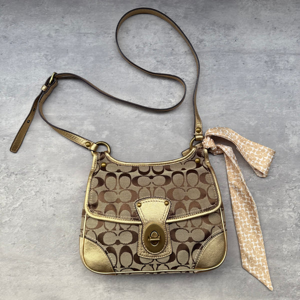 Coach Signature Turnlock Crossbody Bag Beige/Gold