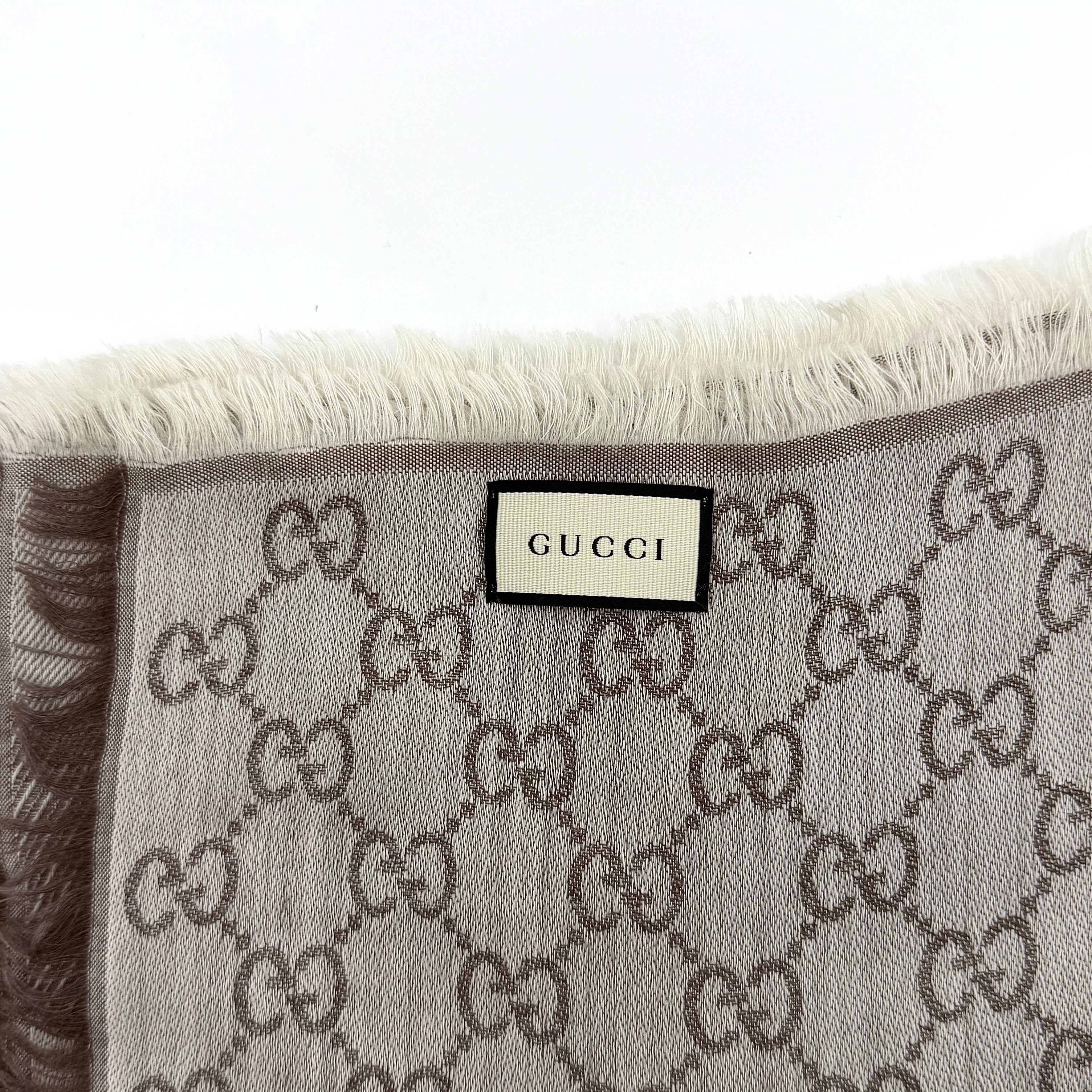 Gucci GG Monogram Silk Wool Shawl Grey