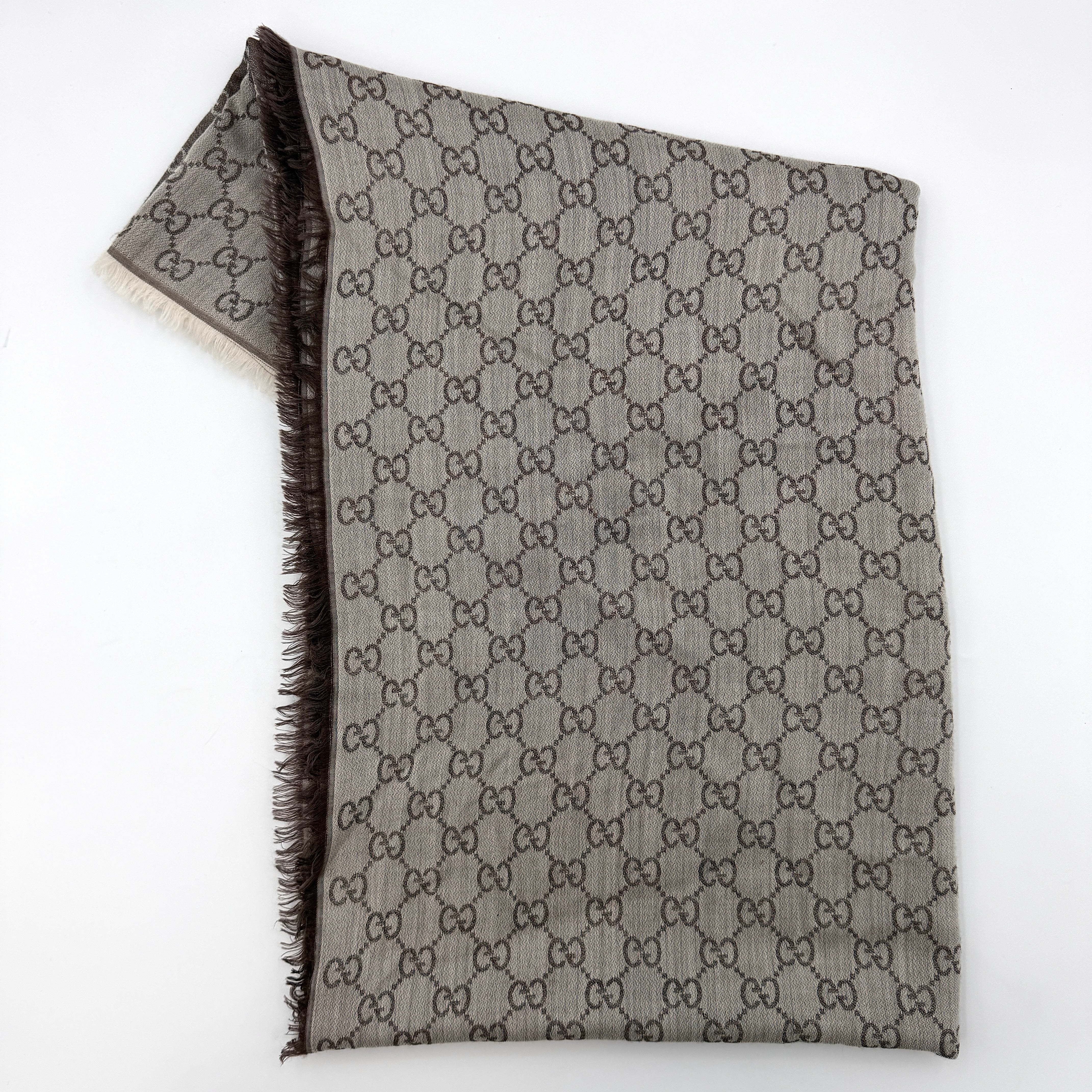 Gucci GG Monogram Silk Wool Shawl Grey