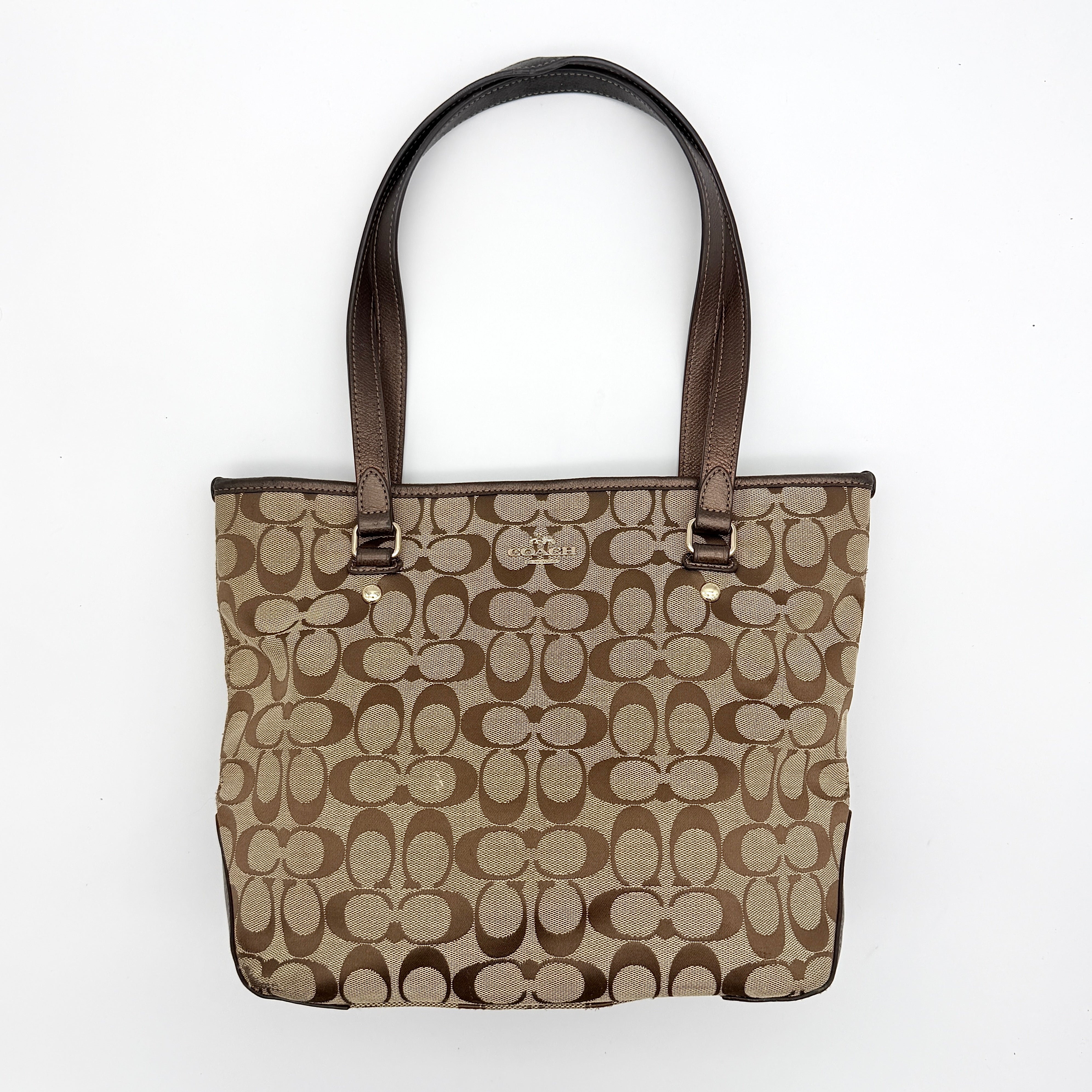 Coach Signature Heritage Stripe Tote Bag Beige/Brown