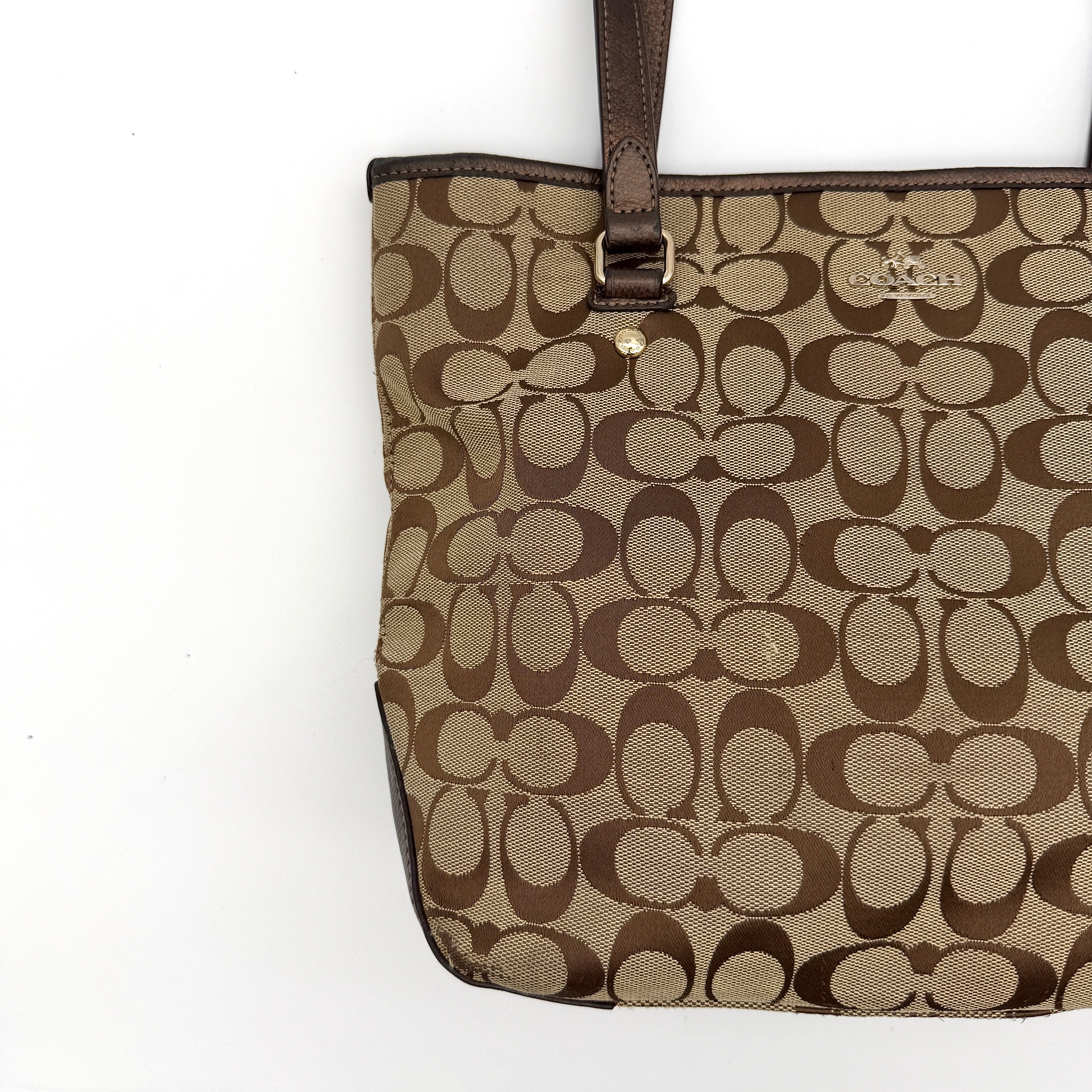 Coach Signature Heritage Stripe Tote Bag Beige/Brown