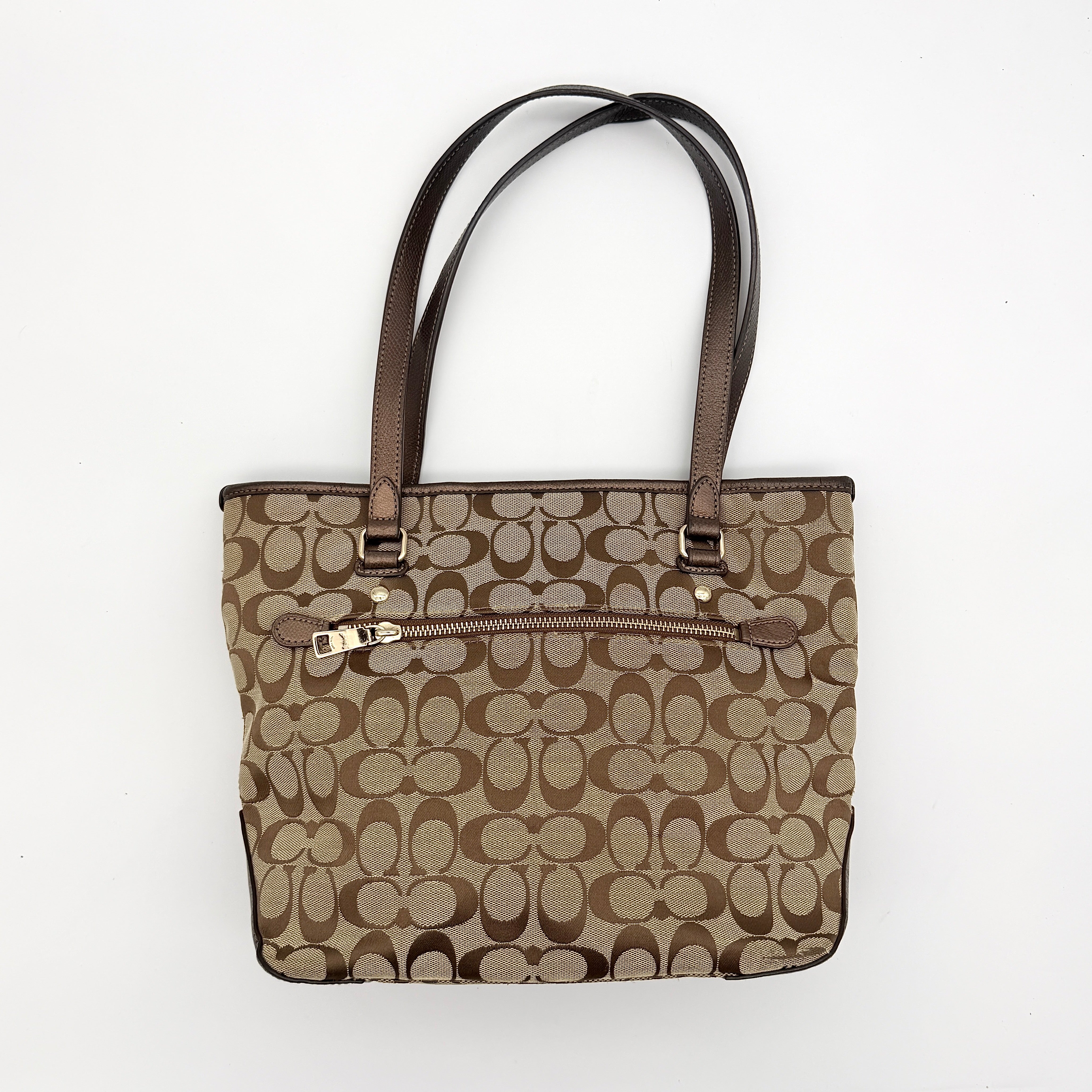 Coach Signature Heritage Stripe Tote Bag Beige/Brown