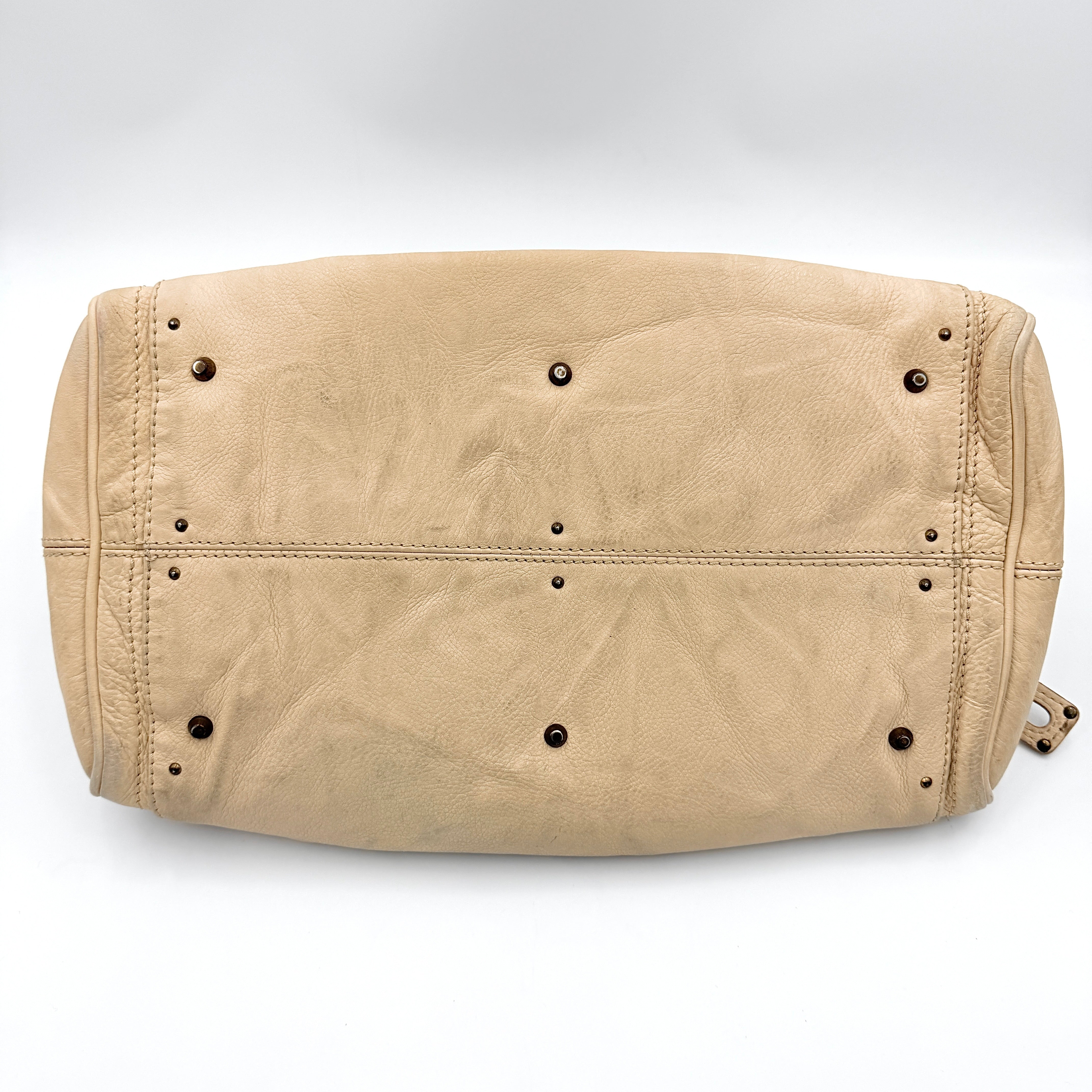 Chloé Paddington Shoulder Bag in ivory leather with signature brass padlock and double rolled handles.