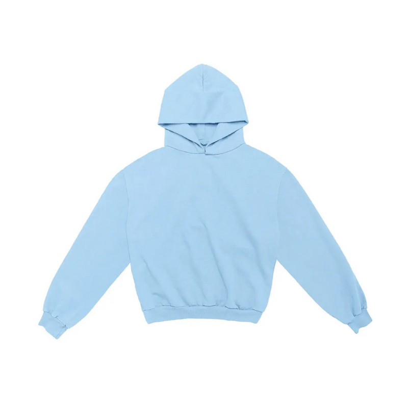 Kanye West & Drake Free Hoover Hoodie in Light Blue, oversized fit with white "FREE HOOVER" back print and clean front design